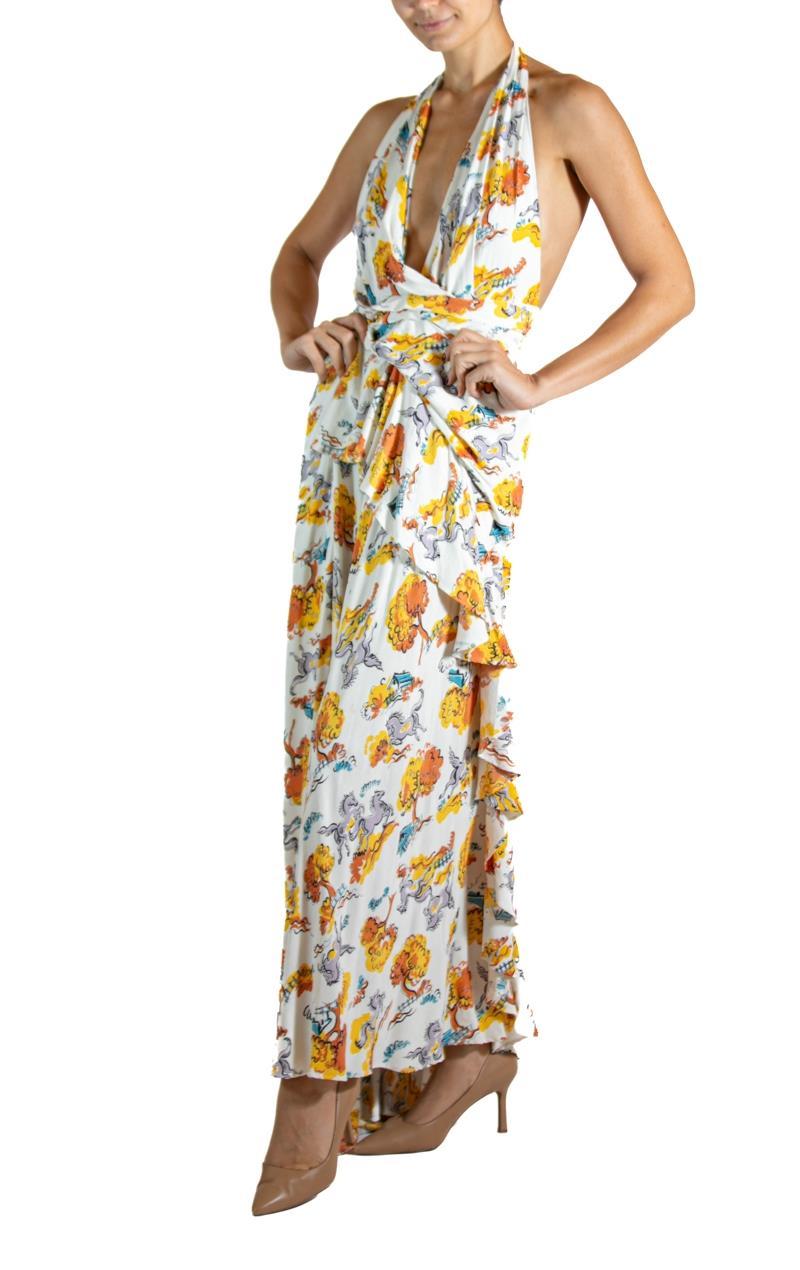 MORPHEW ATELIER Yellow & White Cotton Horse Print Gown For Sale 3