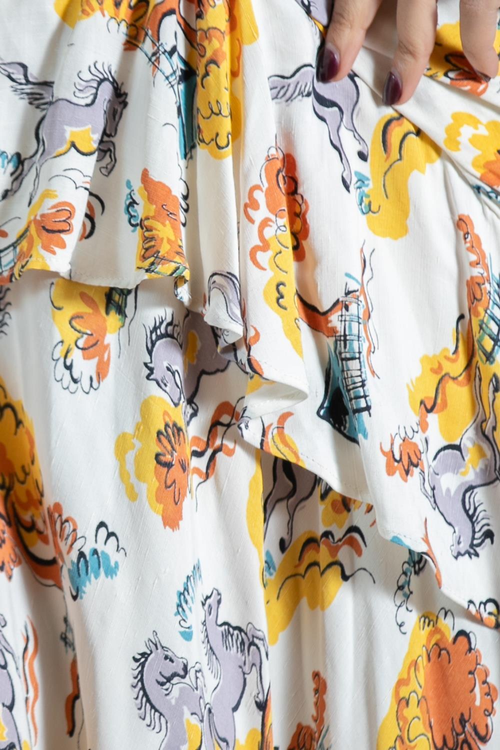 MORPHEW ATELIER Yellow & White Cotton Horse Print Gown For Sale 4