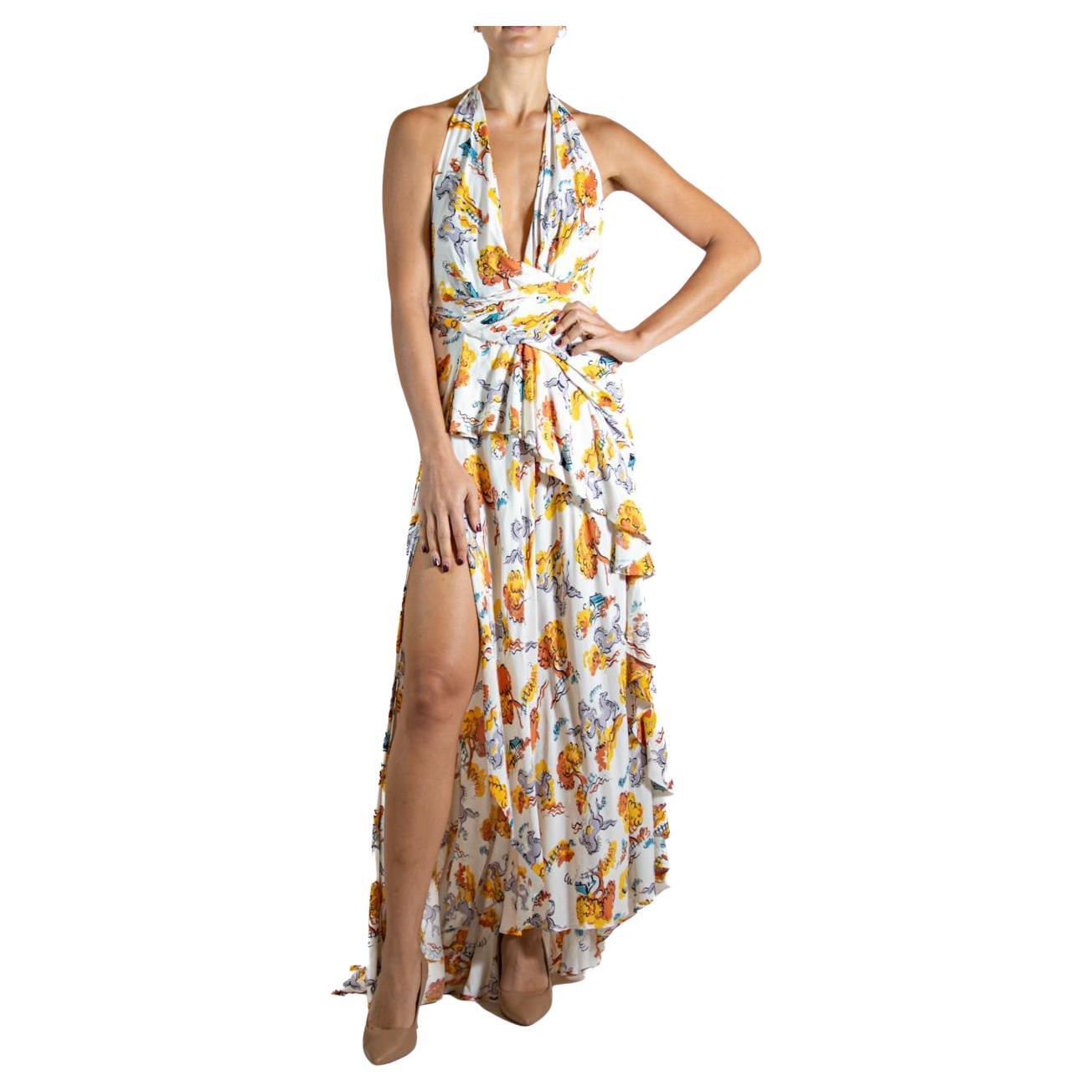 MORPHEW ATELIER Yellow & White Cotton Horse Print Gown For Sale