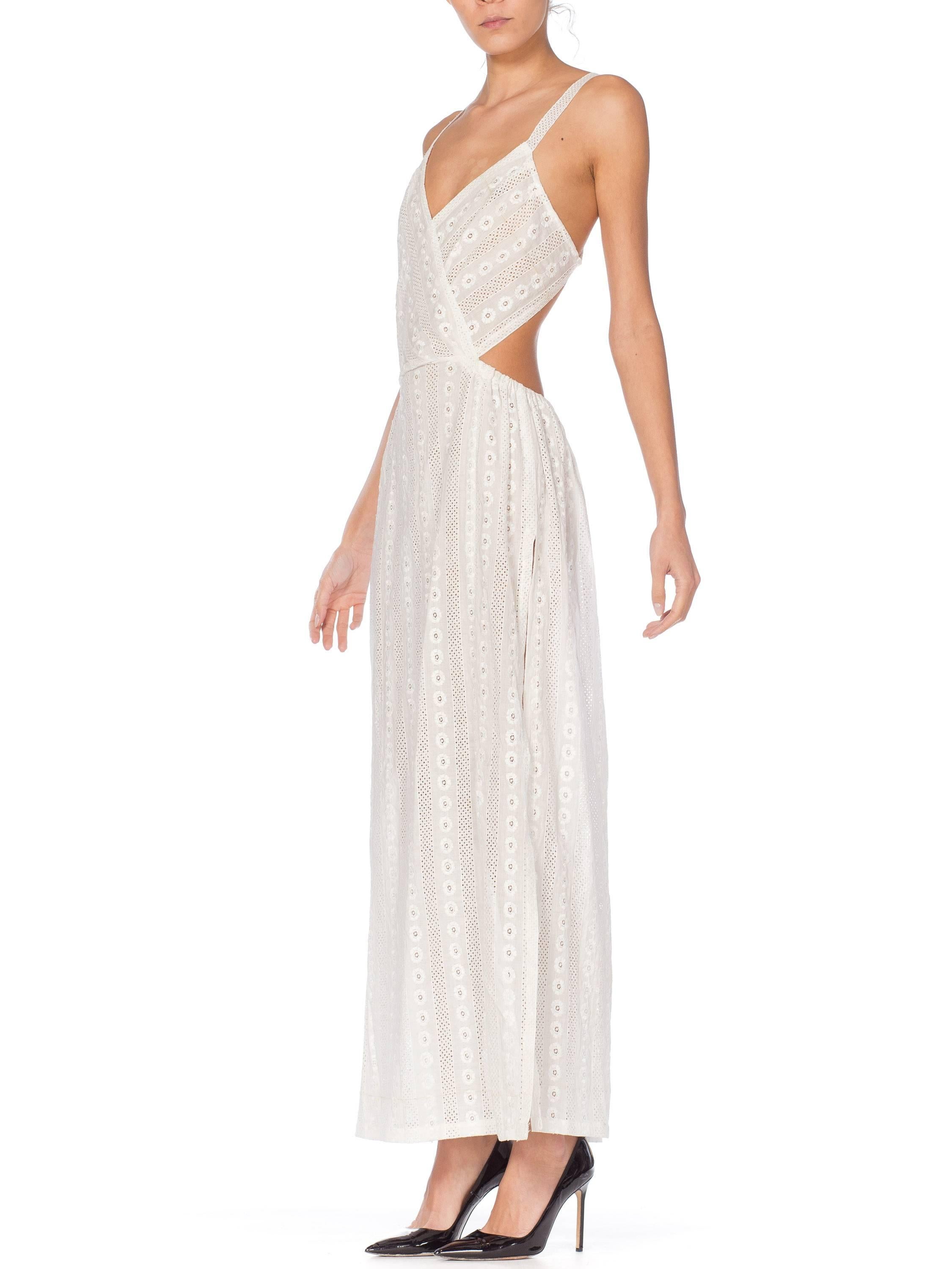 Morphew Backless White Eyelet Lace Summer Maxi Dress In Excellent Condition In New York, NY