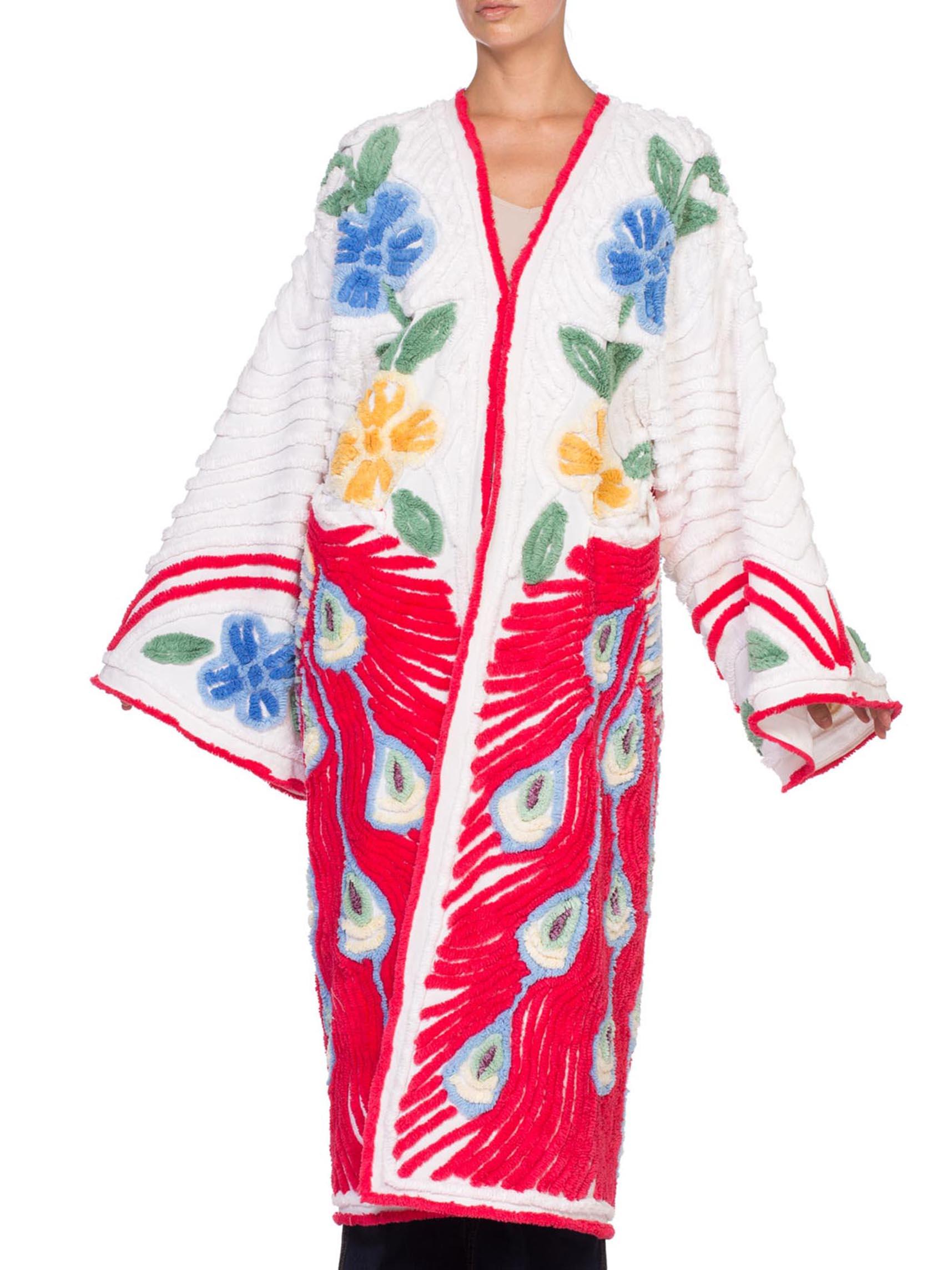 Morphew Chenille Peacock White Kimono Beach Robe