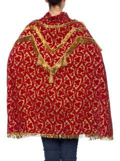 Morphew Collection 1920s Red Velvet Medieval Cape with Gold Bullion Fringe