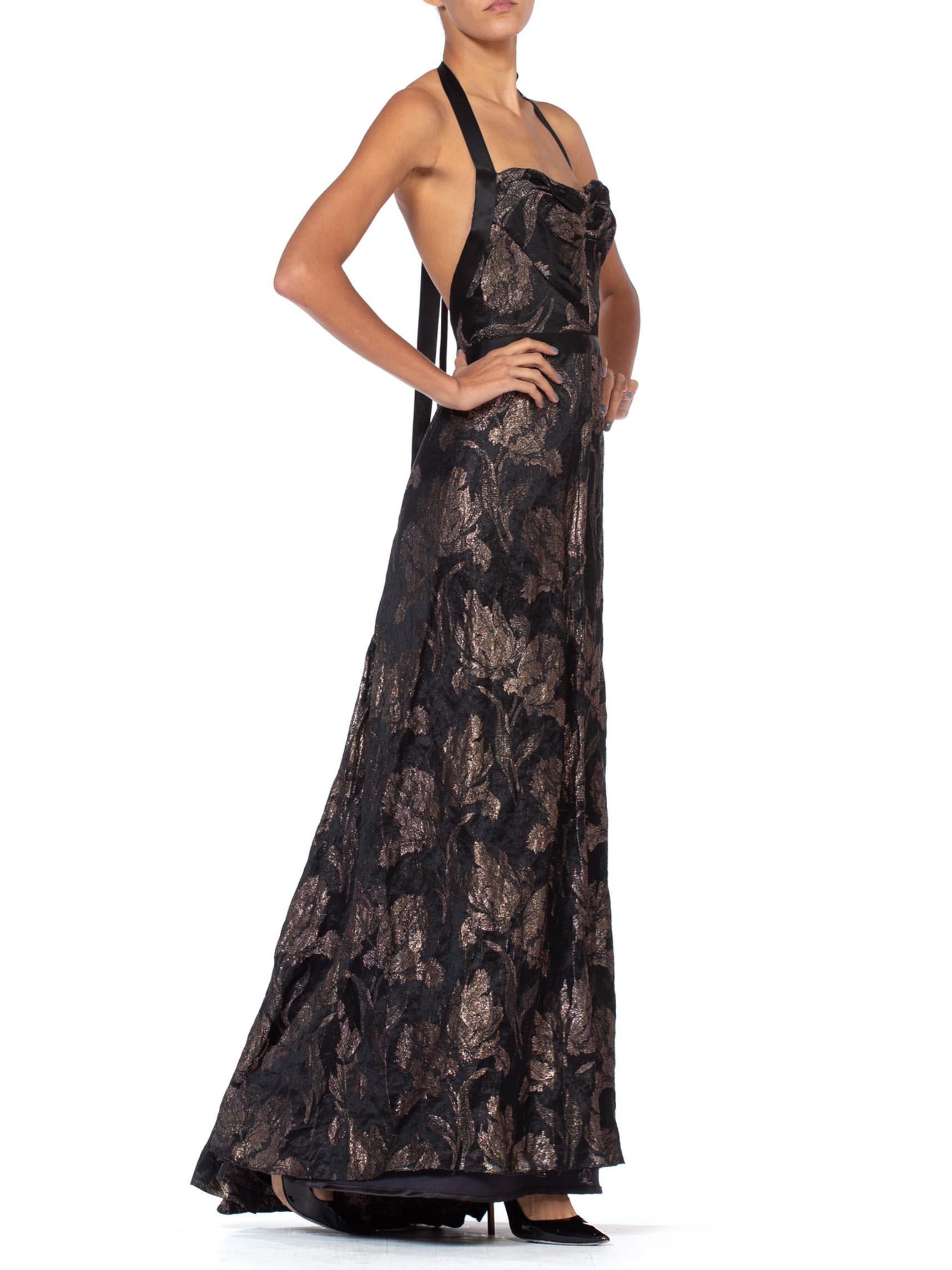 Black MORPHEW COLLECTION Fully Lined Gown Made From 1930'S Metallic Floral Silk Lamé  For Sale