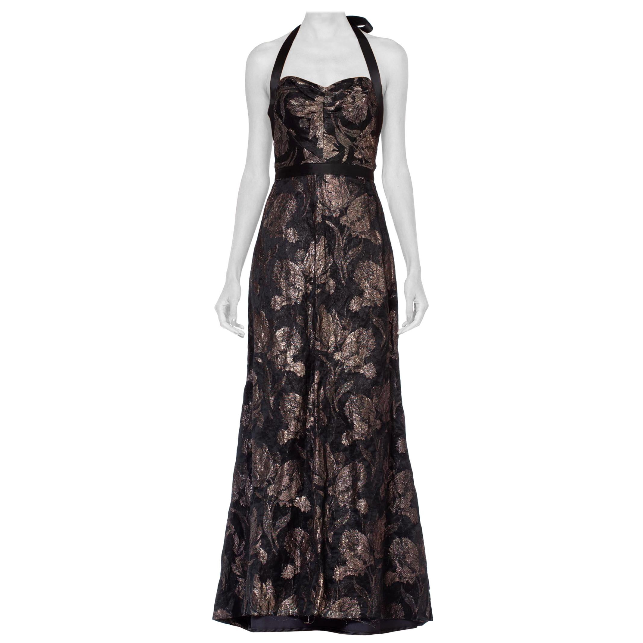 MORPHEW COLLECTION Fully Lined Gown Made From 1930'S Metallic Floral Silk Lamé  For Sale