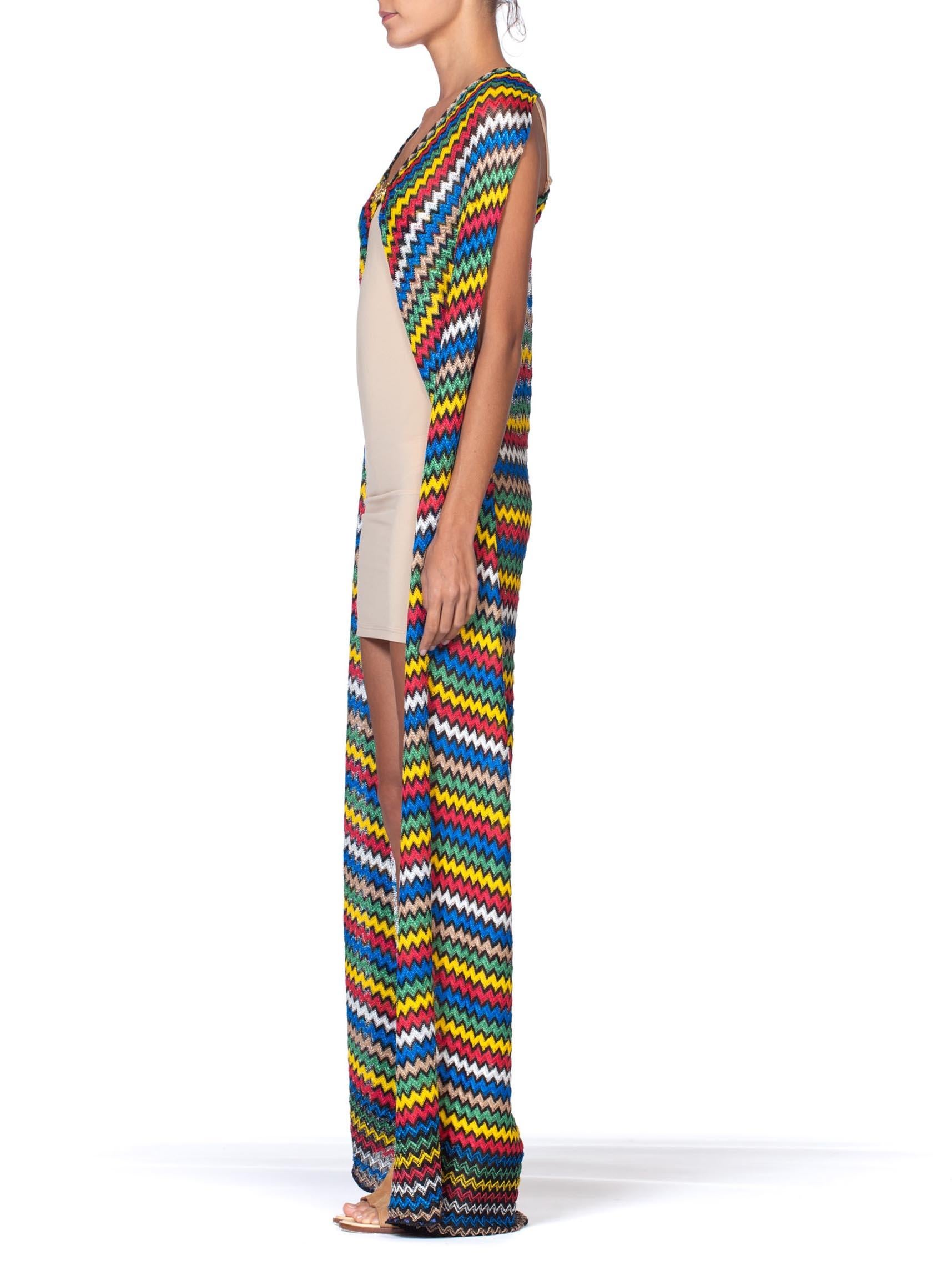 MORPHEW COLLECTION Multicolor Striped Knit Duster Top With Gold Parrot Clasp In Excellent Condition For Sale In New York, NY
