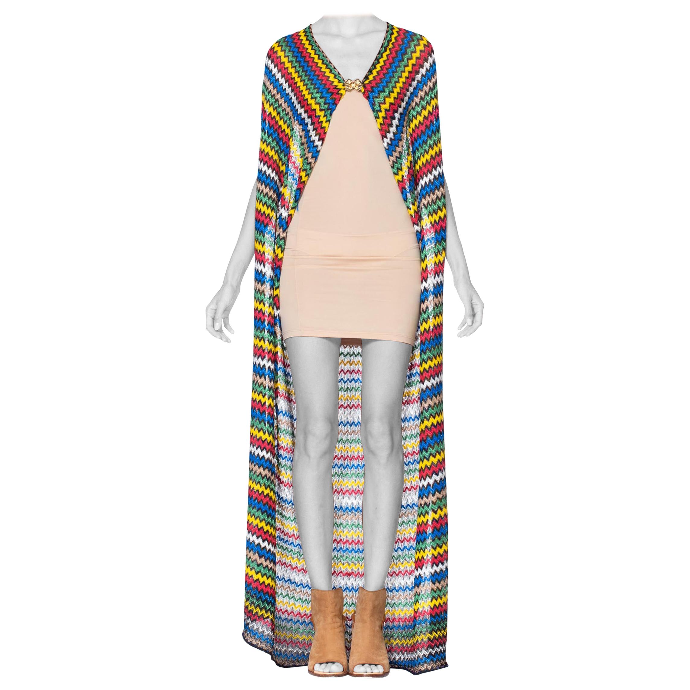 MORPHEW COLLECTION Multicolor Striped Knit Duster Top With Gold Parrot Clasp For Sale