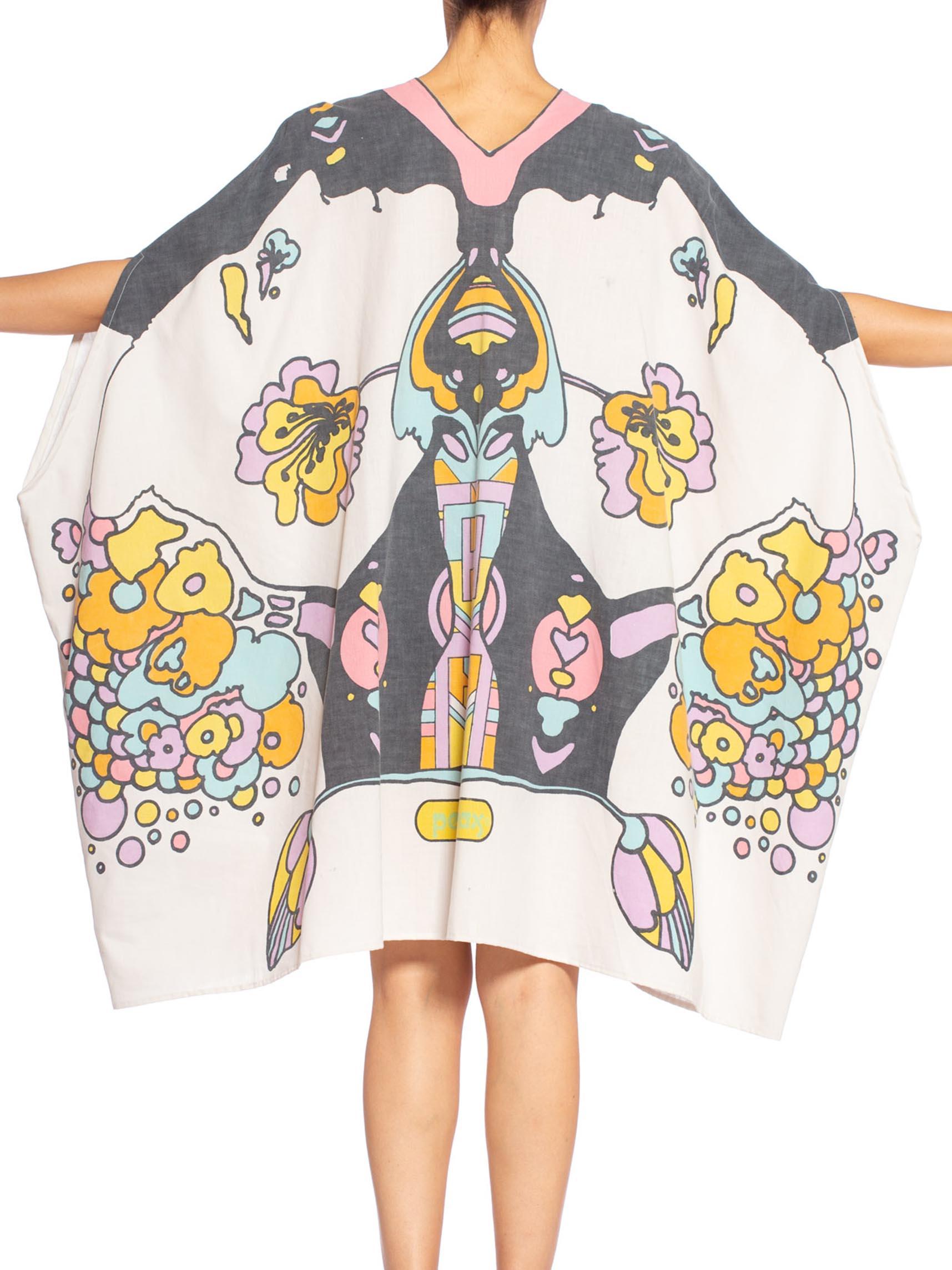 Beige MORPHEW COLLECTION Style Psychedelic Cotton Peter Max Printed Kaftan For Sale