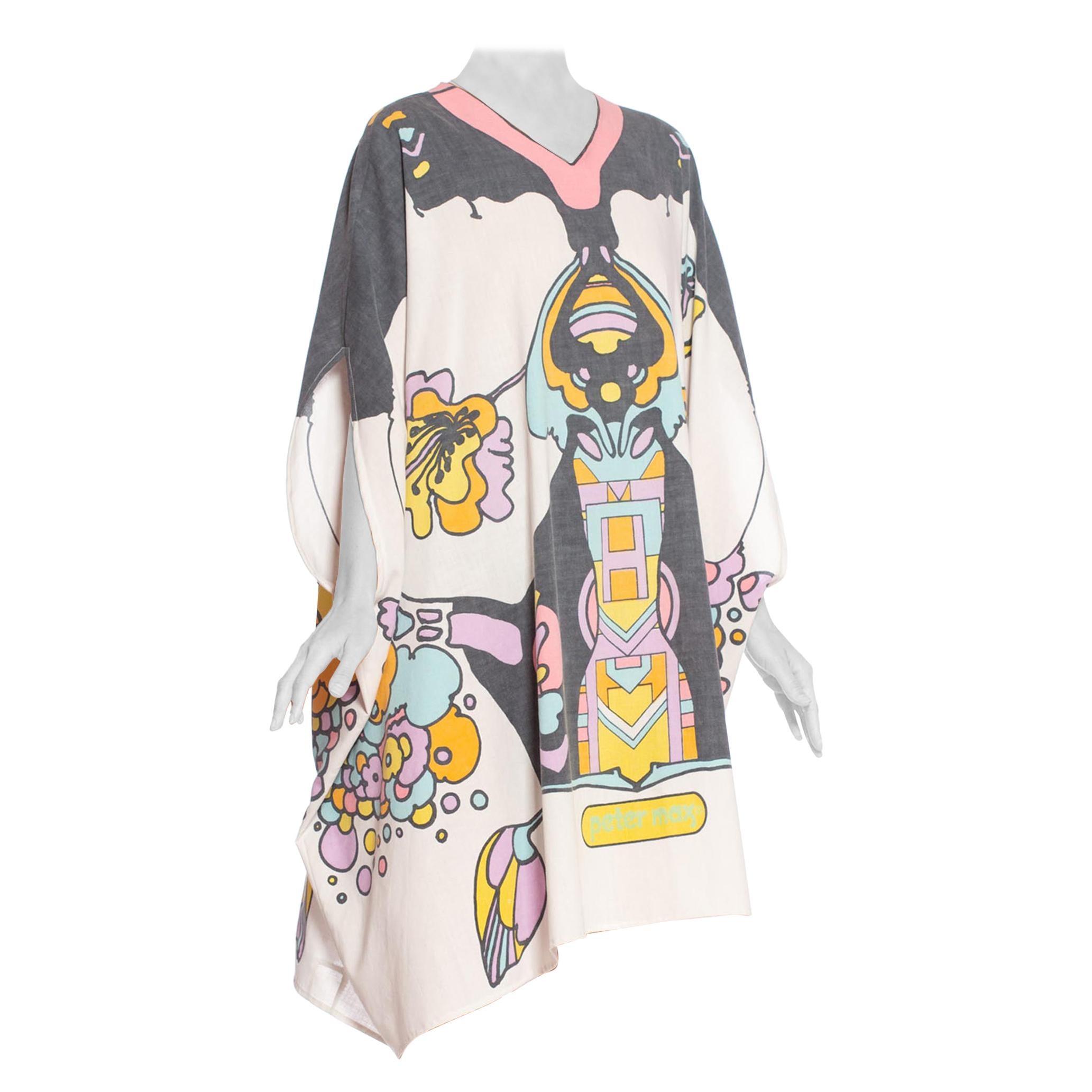 MORPHEW COLLECTION Style Psychedelic Cotton Peter Max Printed Kaftan For Sale