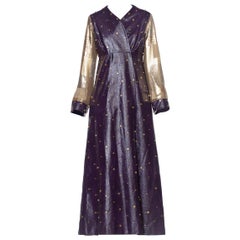 Morphew Collection 1970's Purple Vinyl Crystal Studded Coat With Gold Metal Mesh