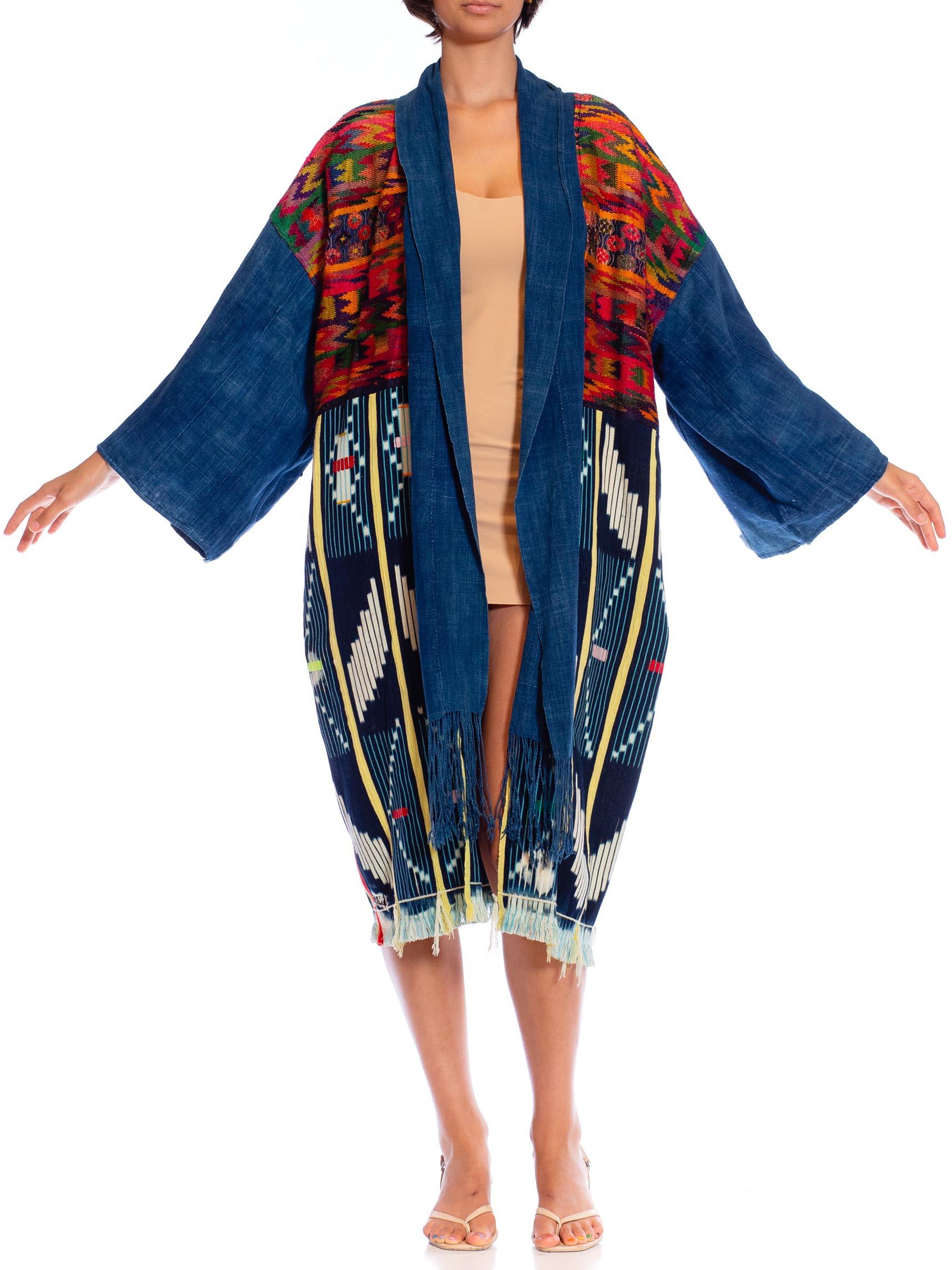 MORPHEW COLLECTION African Indigo & Antique Peruvian Embroidered Unisex Duster  For Sale 1