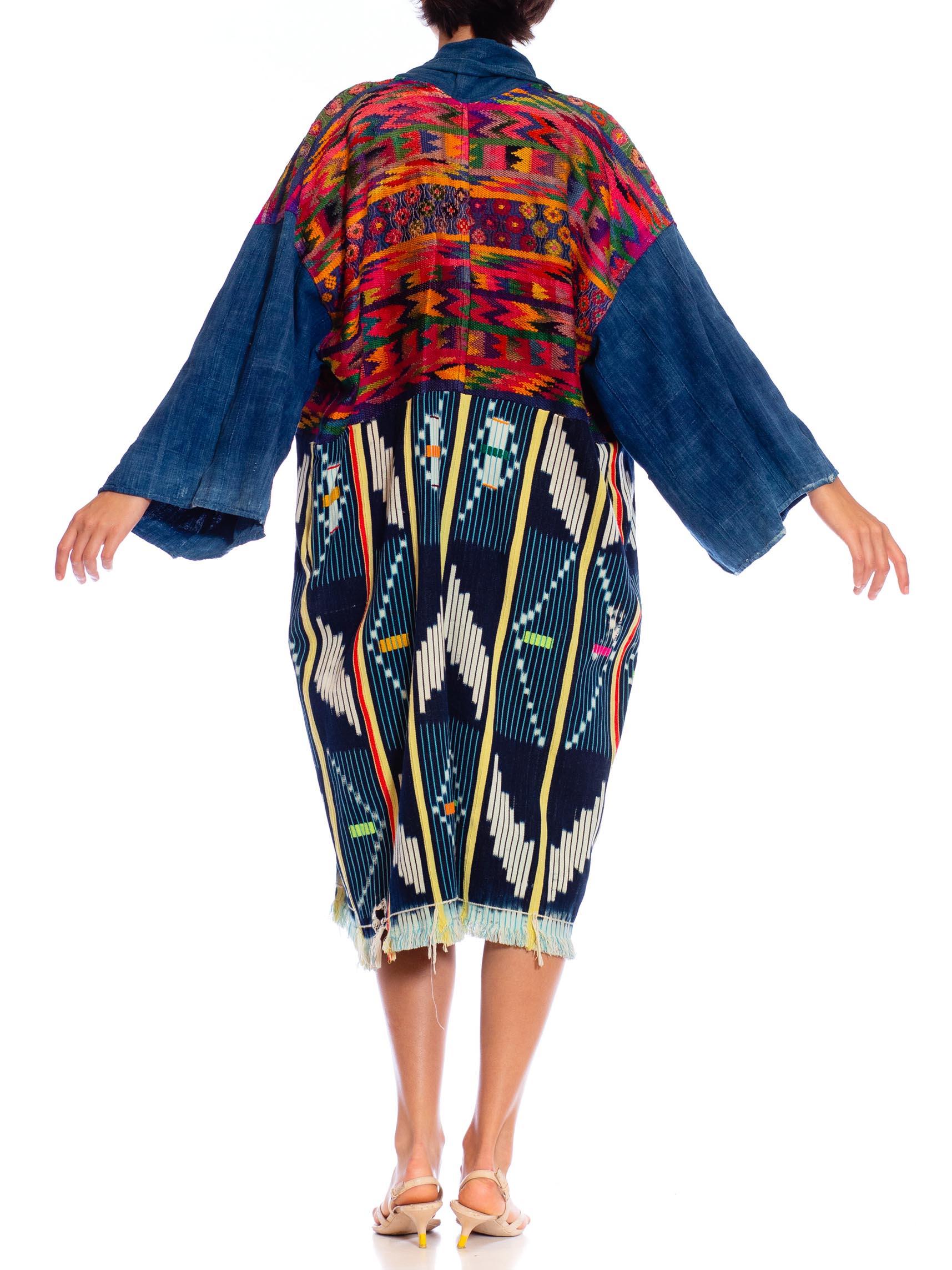MORPHEW COLLECTION African Indigo & Antique Peruvian Embroidered Unisex Duster  For Sale 2