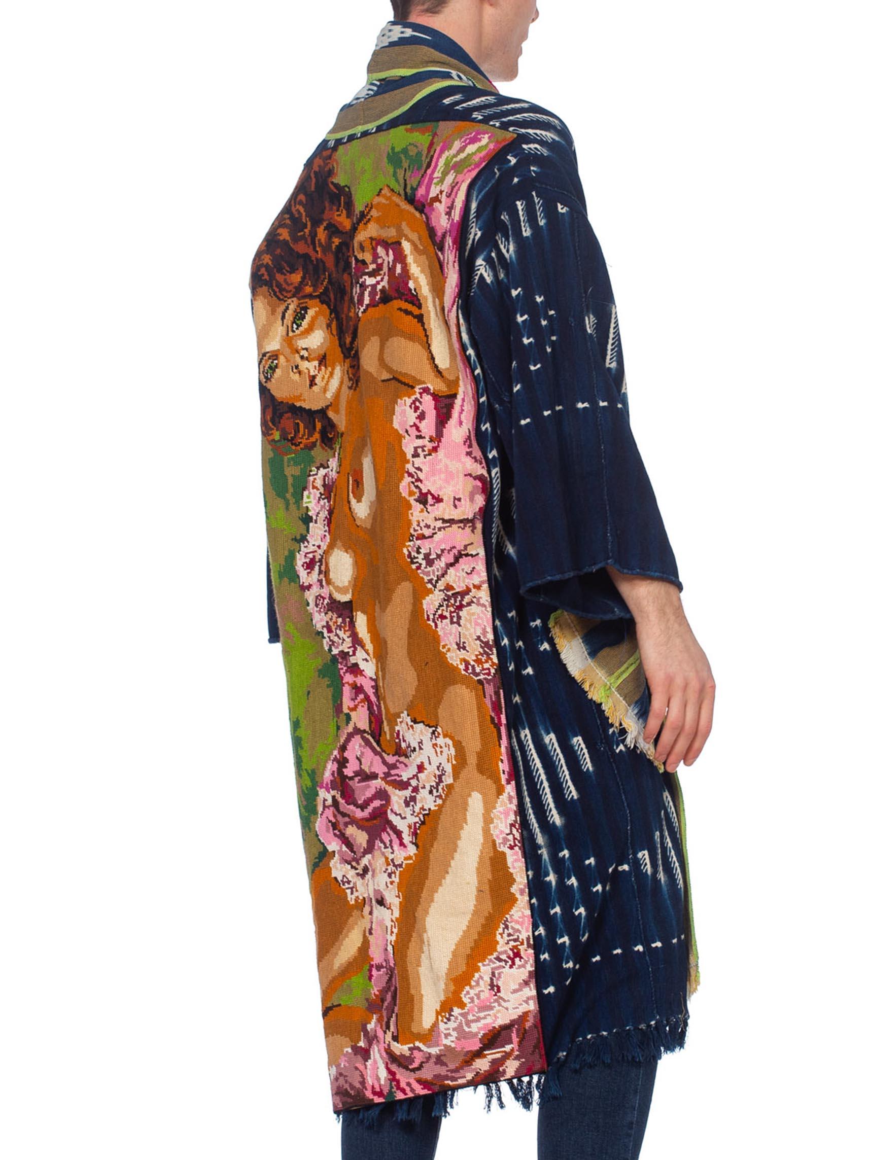 Morphew Collection African Indigo Coat With 1970's French Nude Embroidery 2