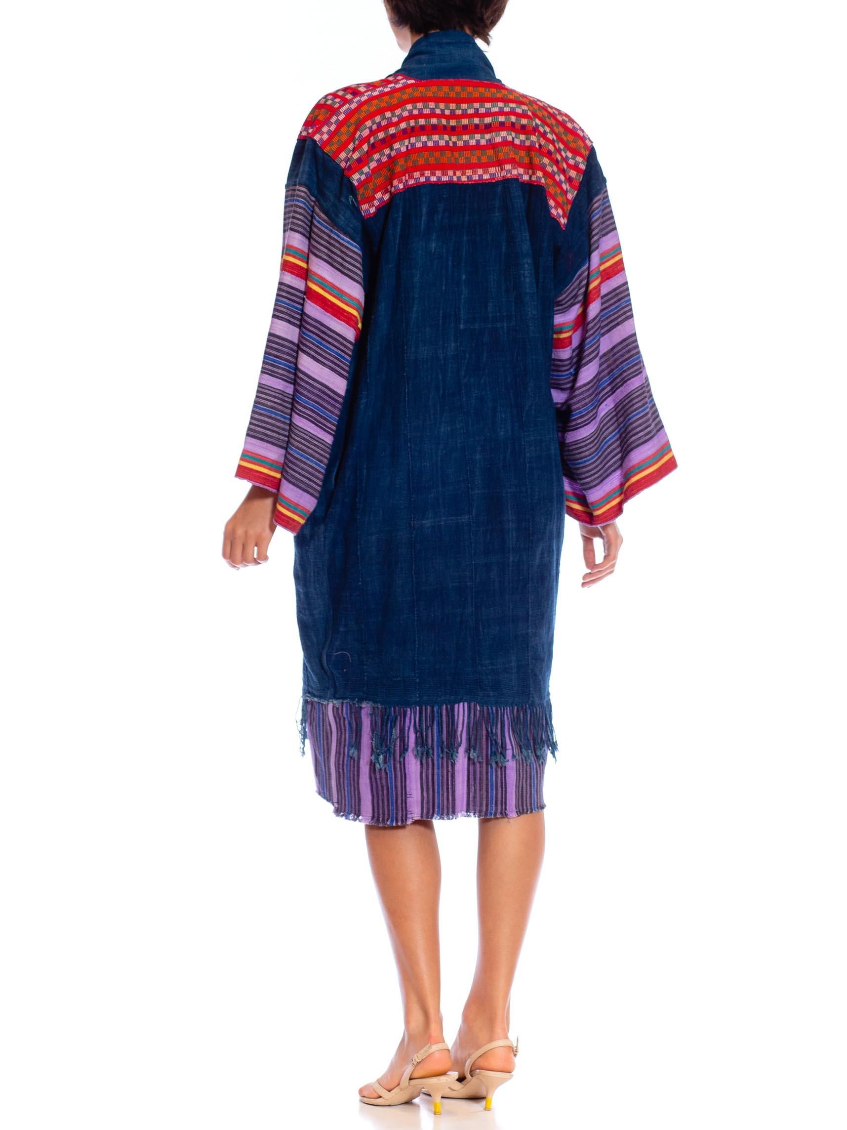 MORPHEW COLLECTION African Indigo Cotton Duster Beach Coat With Handwoven Guate For Sale 5