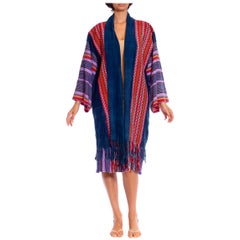 MORPHEW COLLECTION Cappotto da spiaggia in cotone indaco africano con guado intrecciato a mano