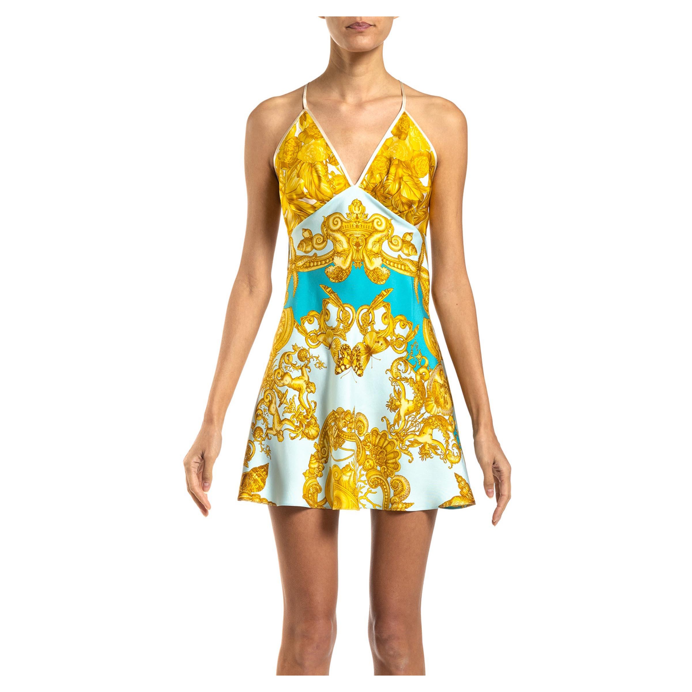 Morphew Collection Aqua Blau 
Gold Seide Twill Versace Trésor De La Mer Schal M