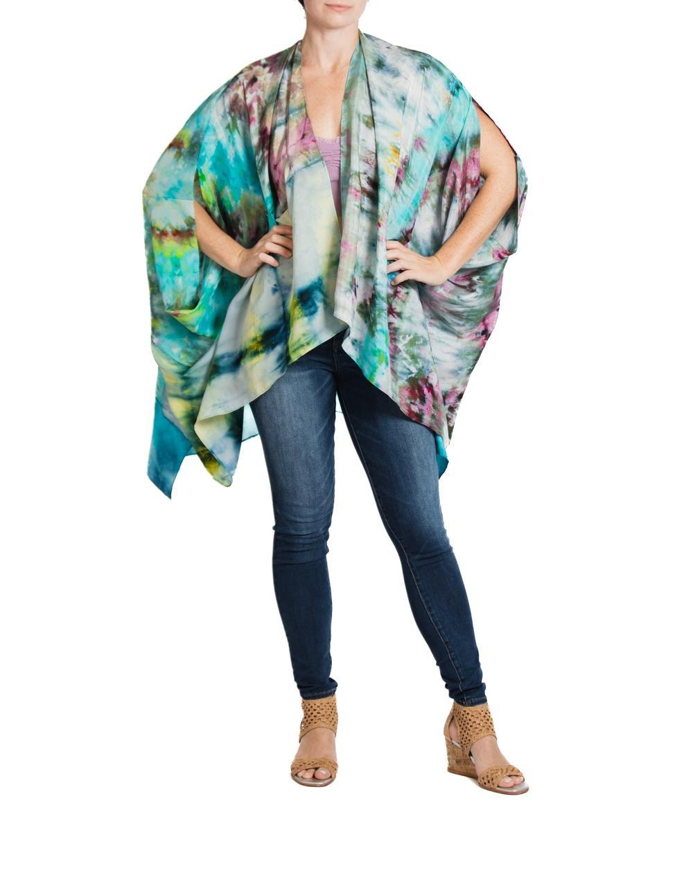 Morphew Collection Aqua & Gray  Silk Ice Dyed Cocoon For Sale 2
