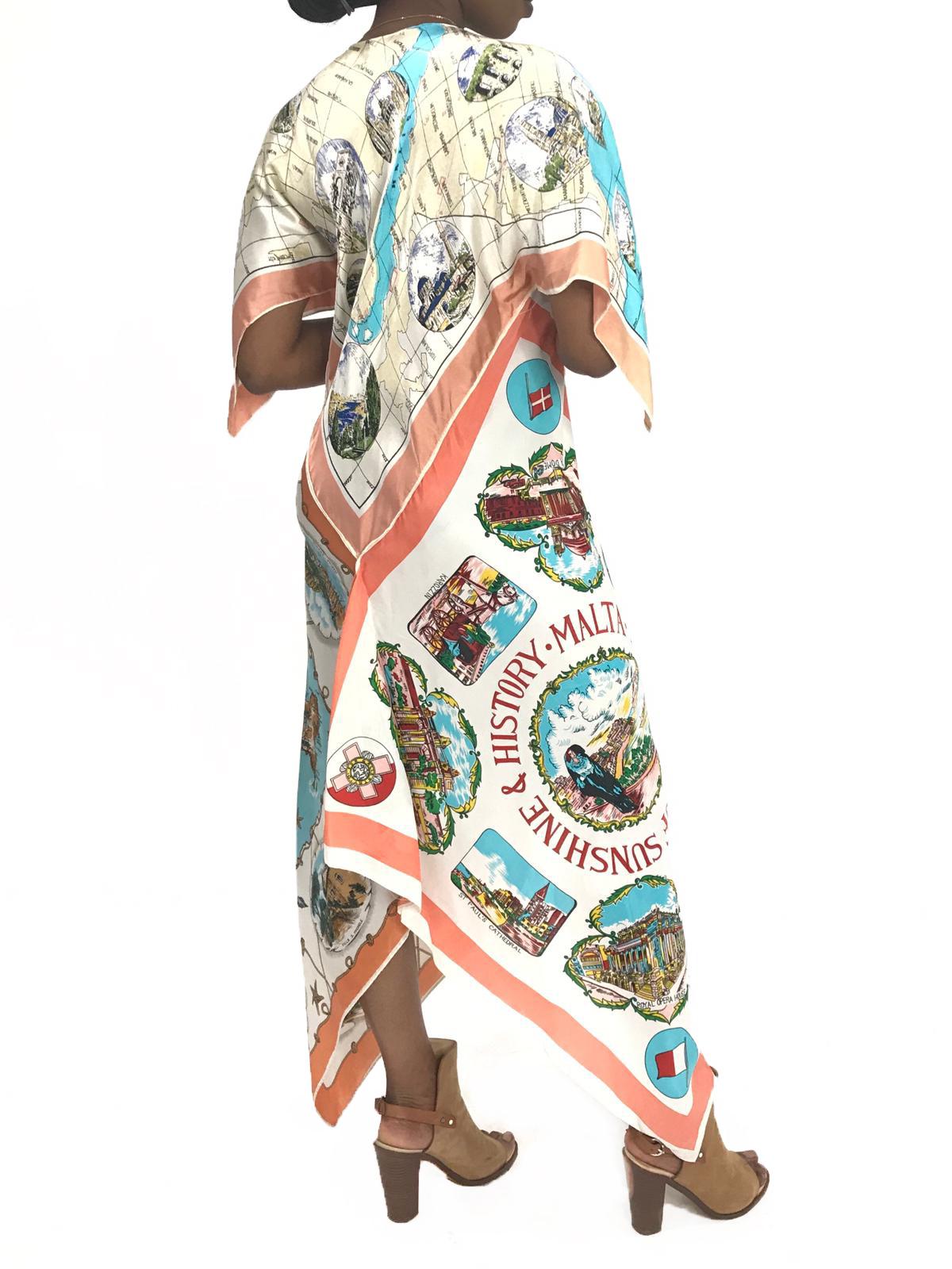Women's MORPHEW COLLECTION Aqua  & Peach Mediterranean Print Bias Cut Kaftan Dress Made