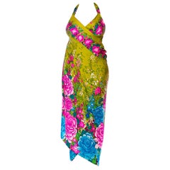 MORPHEW COLLECTION Backless Halter Wrap Skirt Dress Made From 1970S Floral Cott