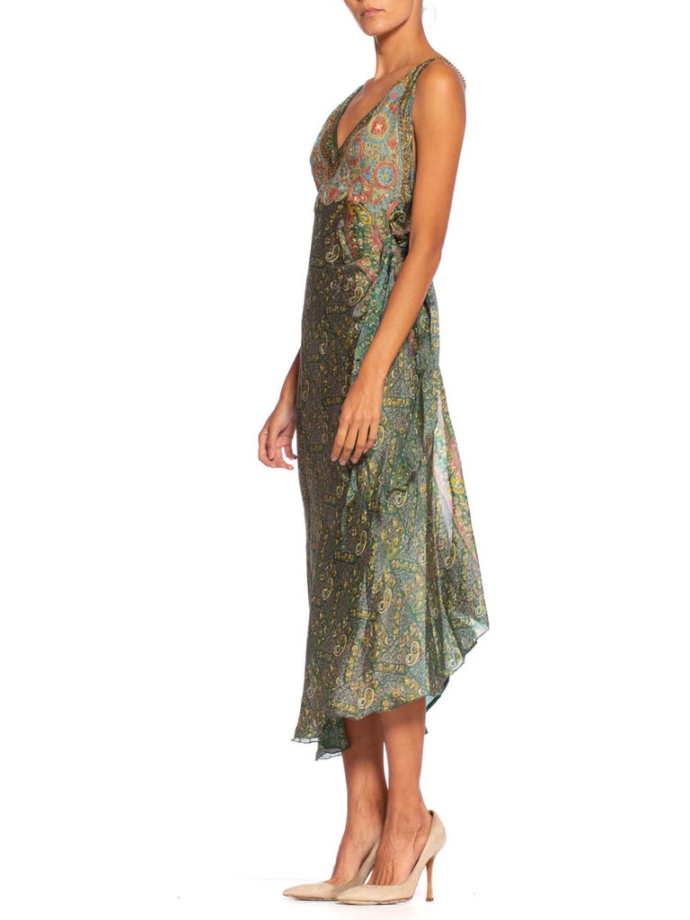 Morphew Collection Bias Backless Indian Print Dress With Edwardian ...
