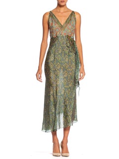 Morphew Collection Bias Backless Indian Print Dress With Edwardian Metallic