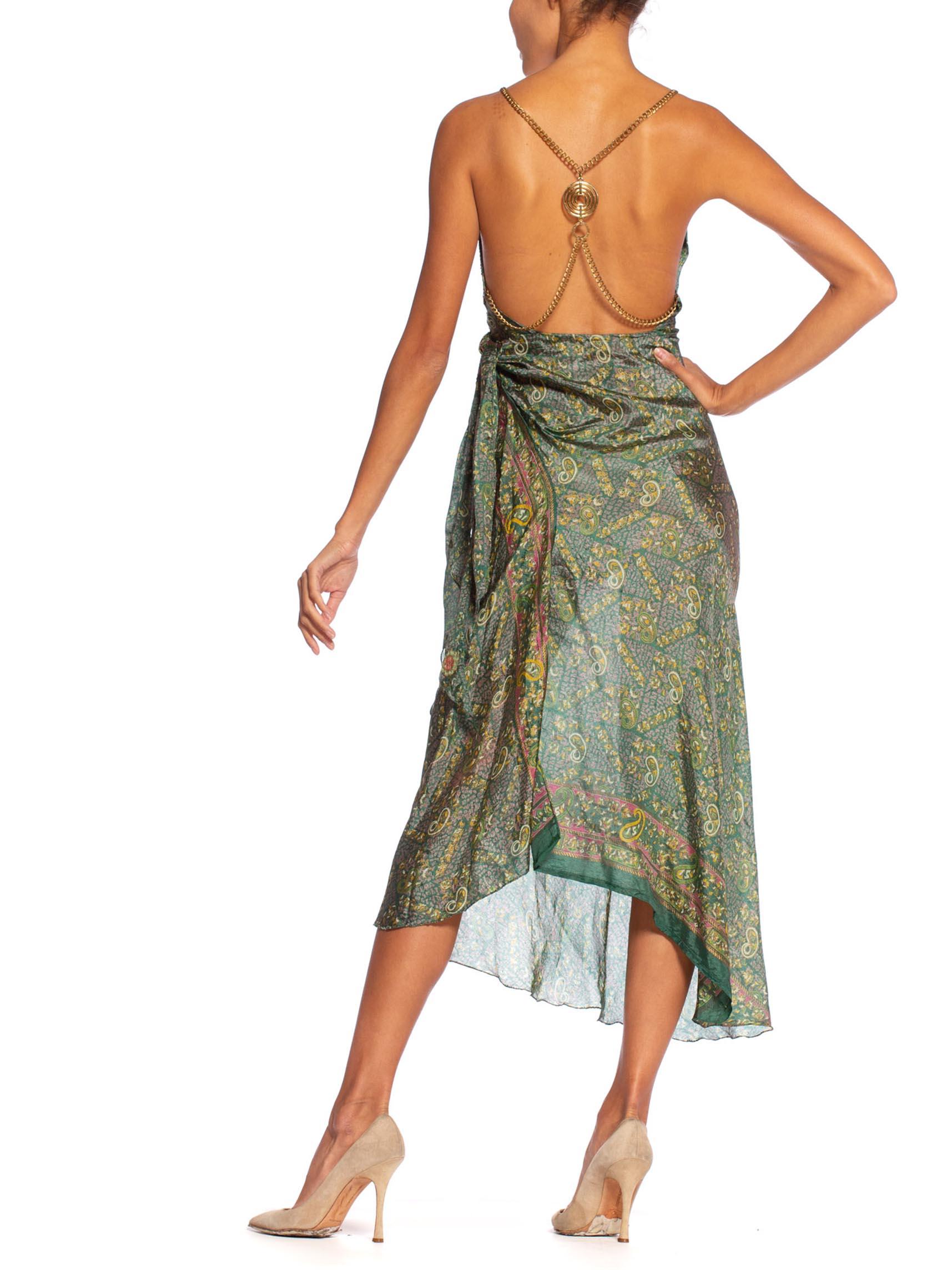 Morphew Collection Bias Backless Indian Print Dress With Edwardian Metallic 3