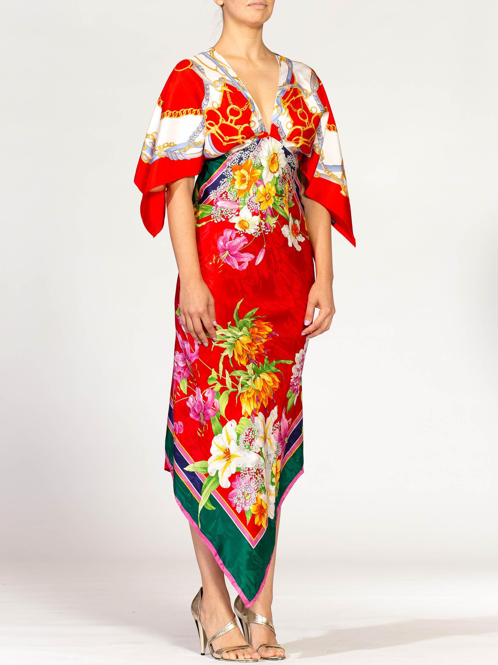 MORPHEW COLLECTION Bias Cut Silk Floral & Status Print Two-Scarf Dress 5