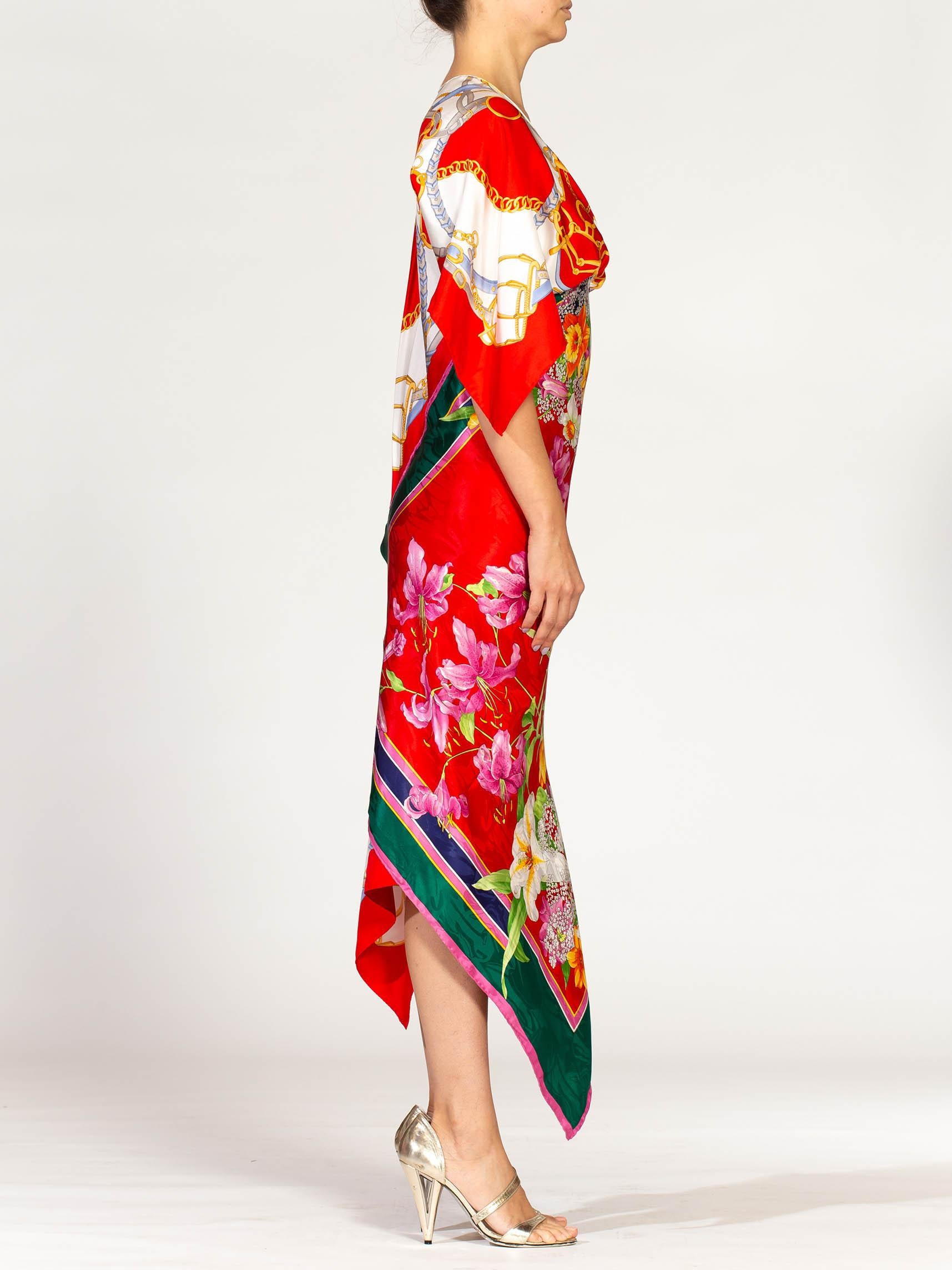 Beige MORPHEW COLLECTION Bias Cut Silk Floral & Status Print Two-Scarf Dress