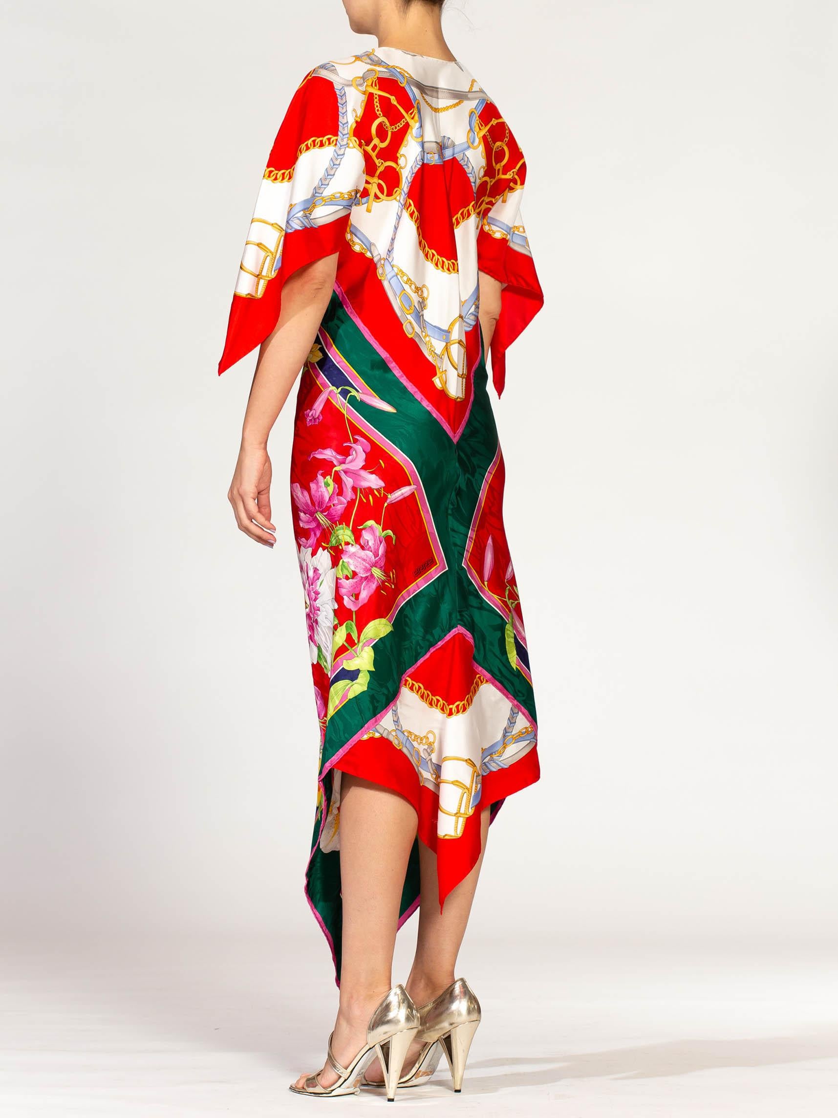 MORPHEW COLLECTION Bias Cut Silk Floral & Status Print Two-Scarf Dress 1
