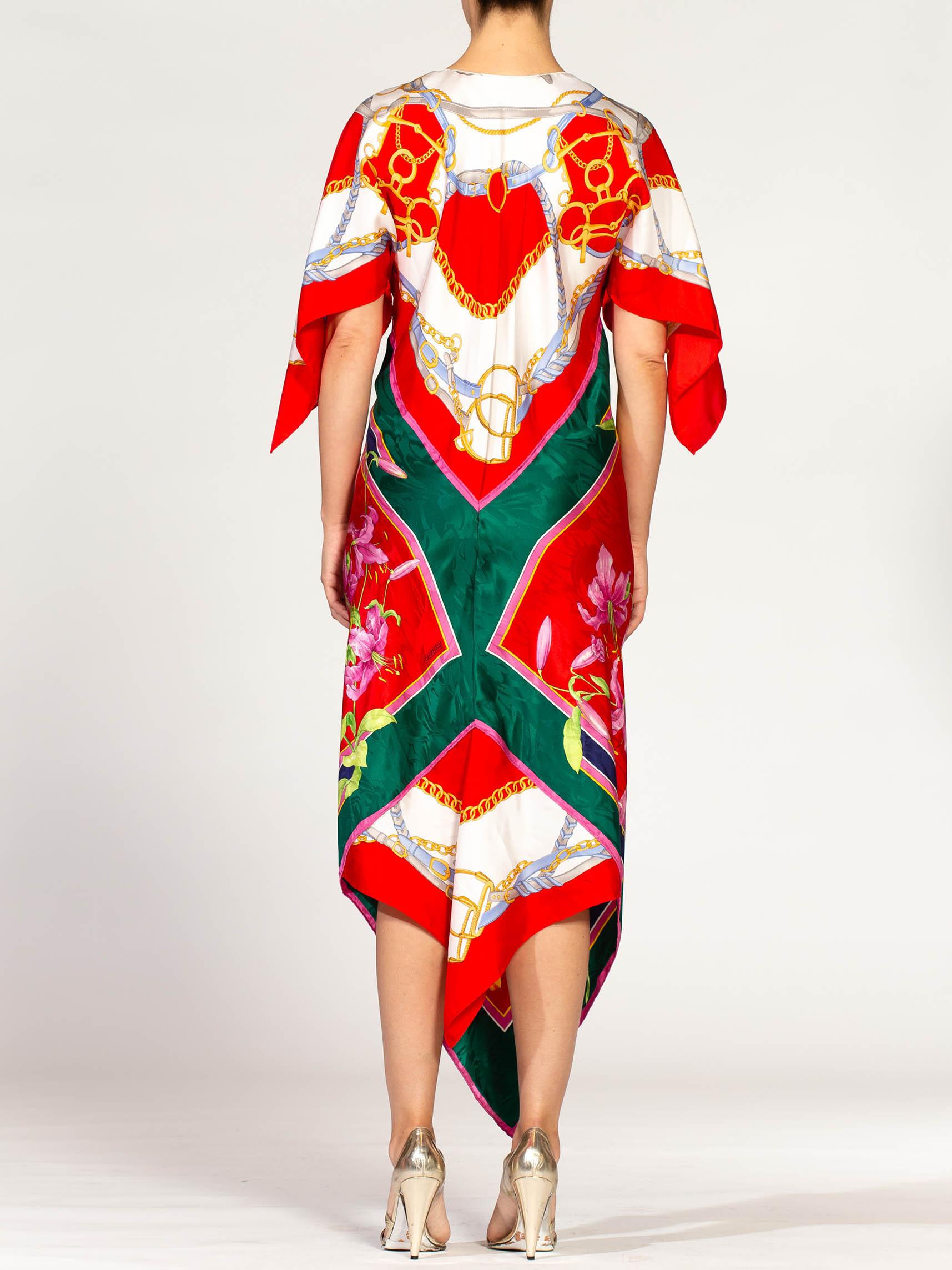 MORPHEW COLLECTION Bias Cut Silk Floral & Status Print Two-Scarf Dress 2