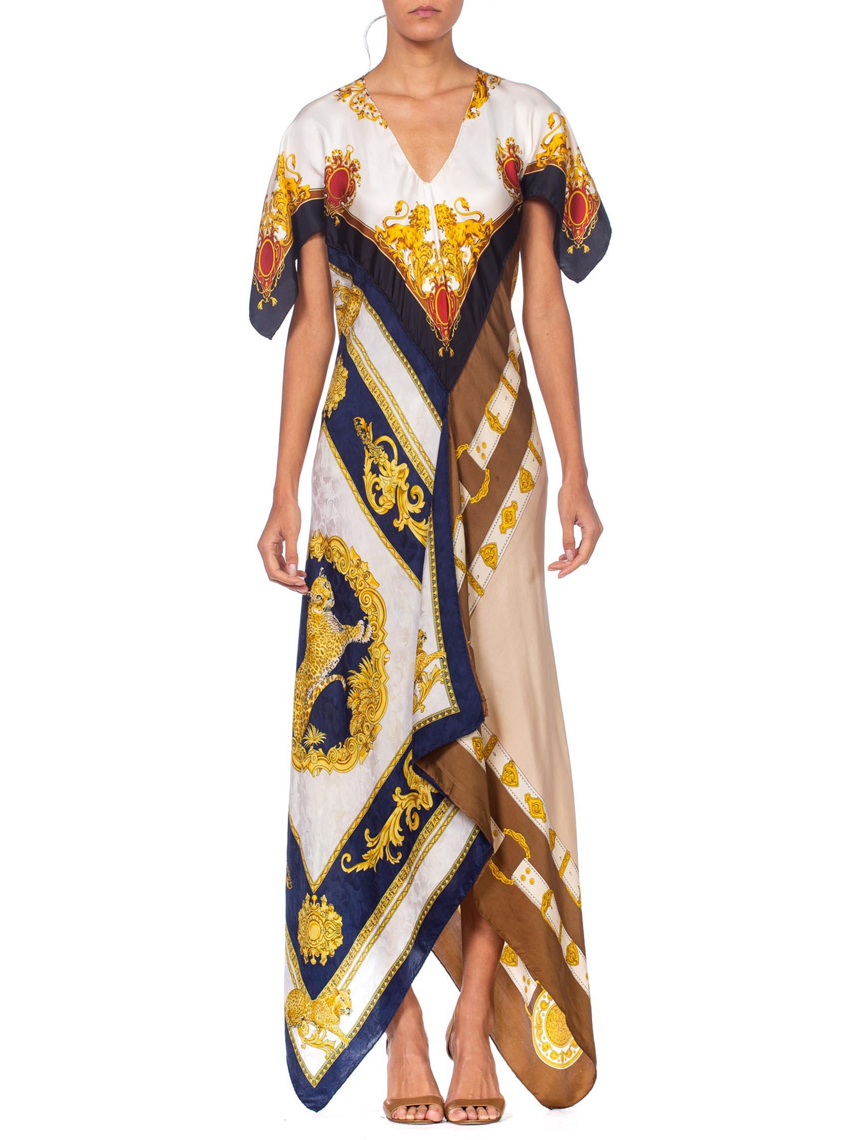 MORPHEW COLLECTION Status Print Bias Cut Kaftan Dress Made From 1980'S Silk Scarves