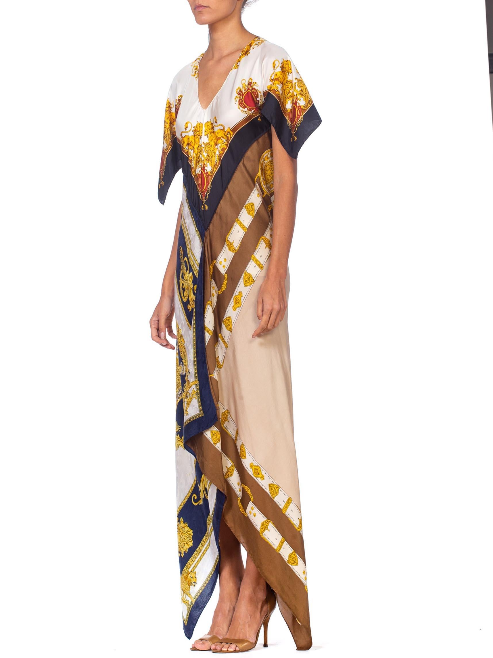 Beige MORPHEW COLLECTION Status Print Bias Cut Kaftan Dress Made From 1980'S Silk Sca
