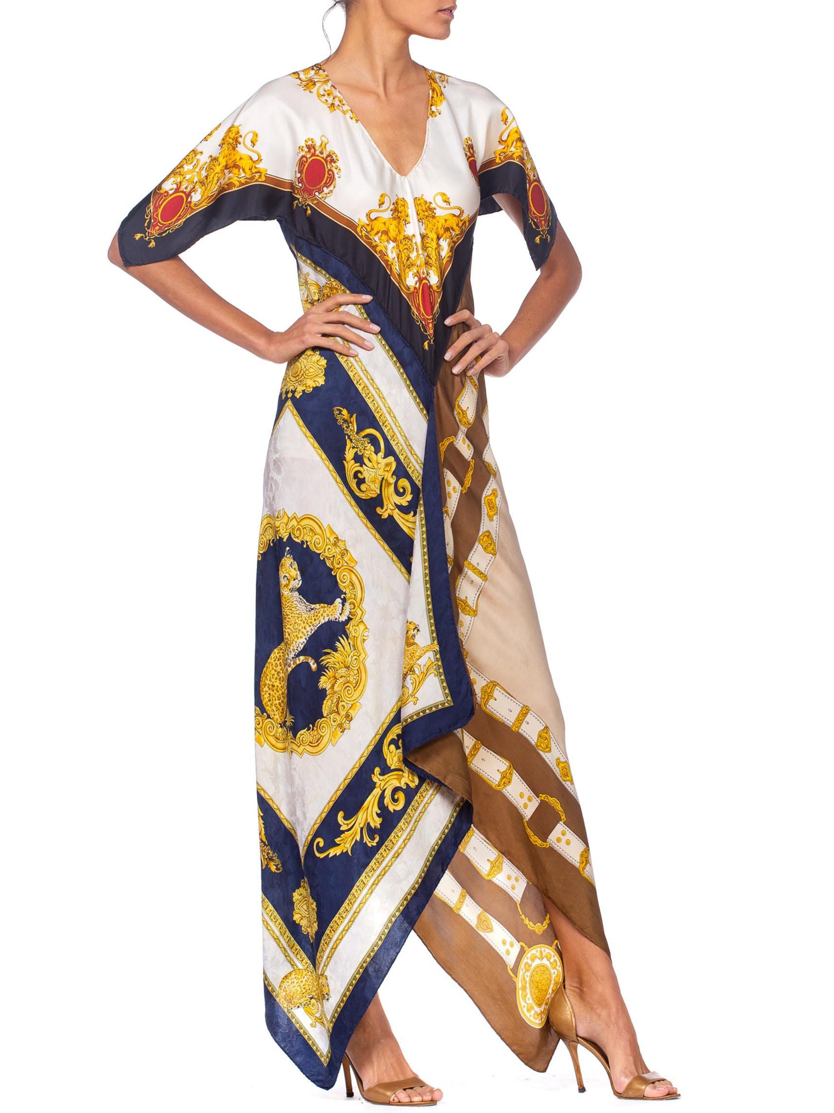 MORPHEW COLLECTION Status Print Bias Cut Kaftan Dress Made From 1980'S Silk Sca In Excellent Condition In New York, NY