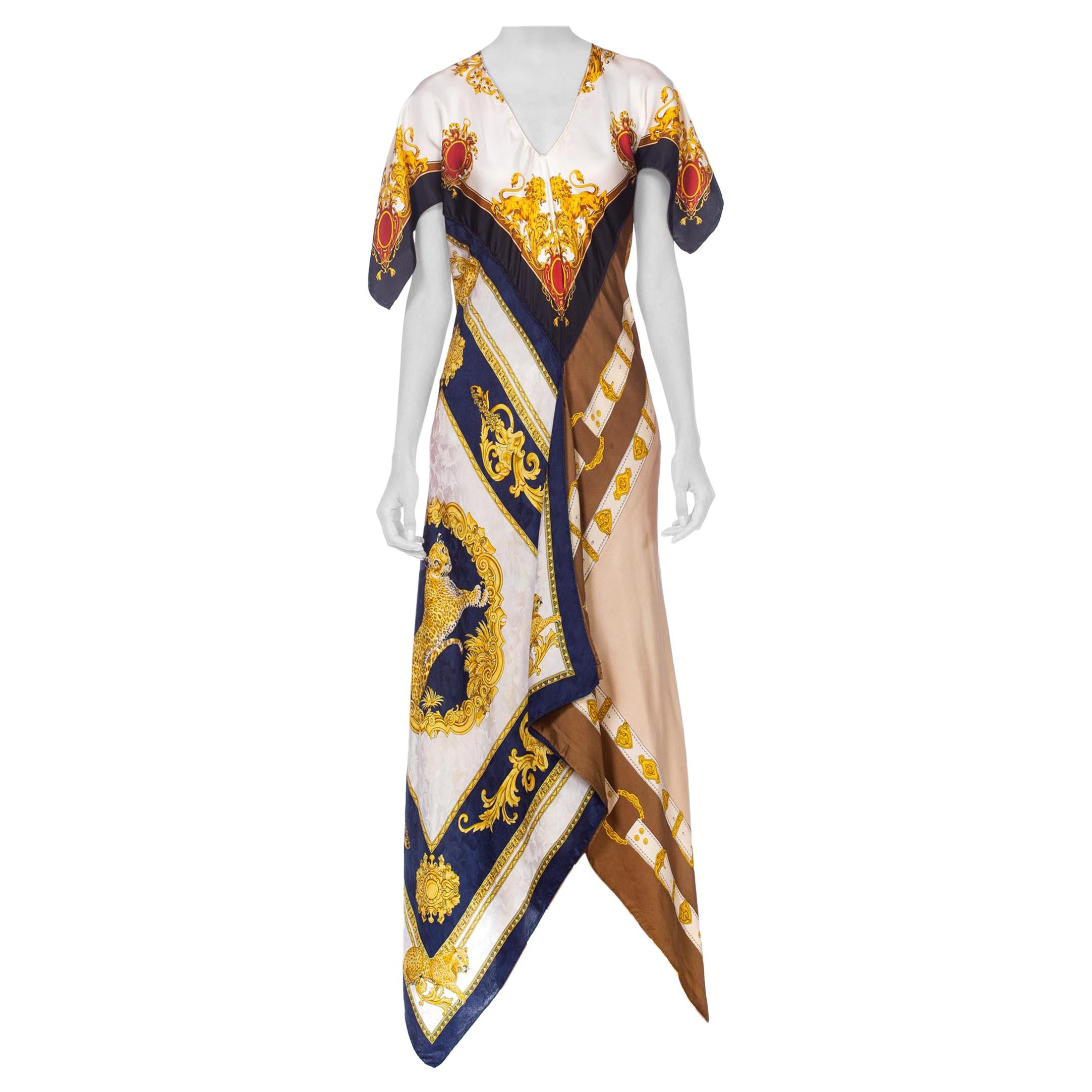 MORPHEW COLLECTION Status Print Bias Cut Kaftan Dress Made From 1980'S Silk Sca