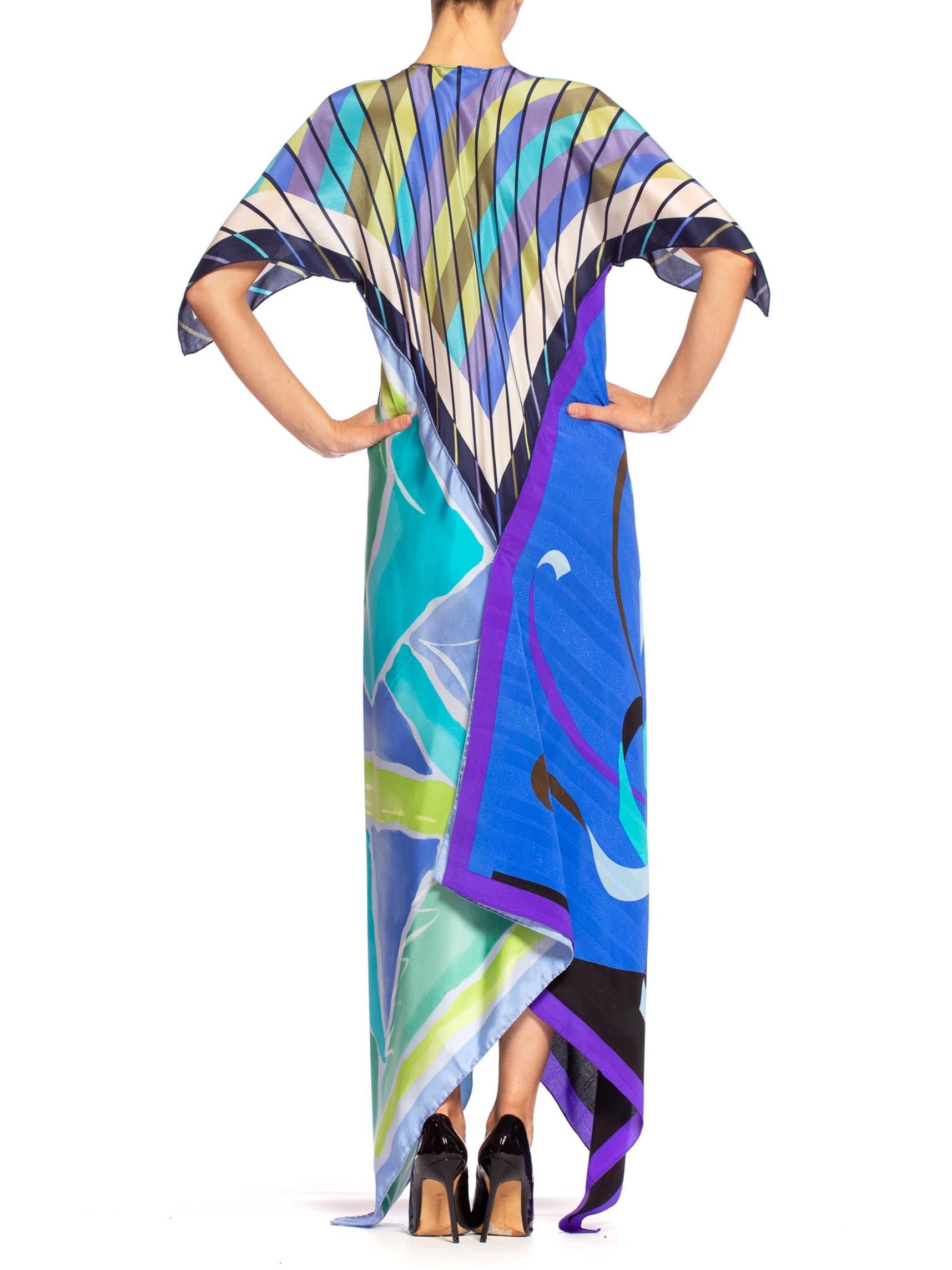 MORPHEW COLLECTION Blue & Purple Silk  Bias Cut Geometric Scarf Dress Kaftan 7