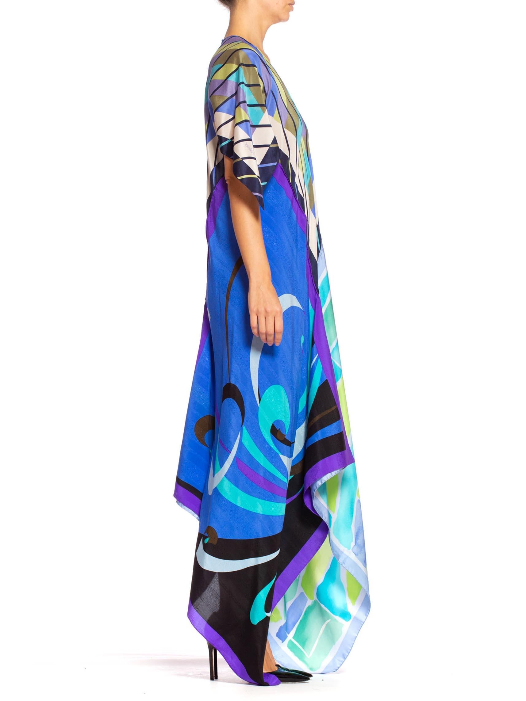 Women's MORPHEW COLLECTION Blue & Purple Silk  Bias Cut Geometric Scarf Dress Kaftan