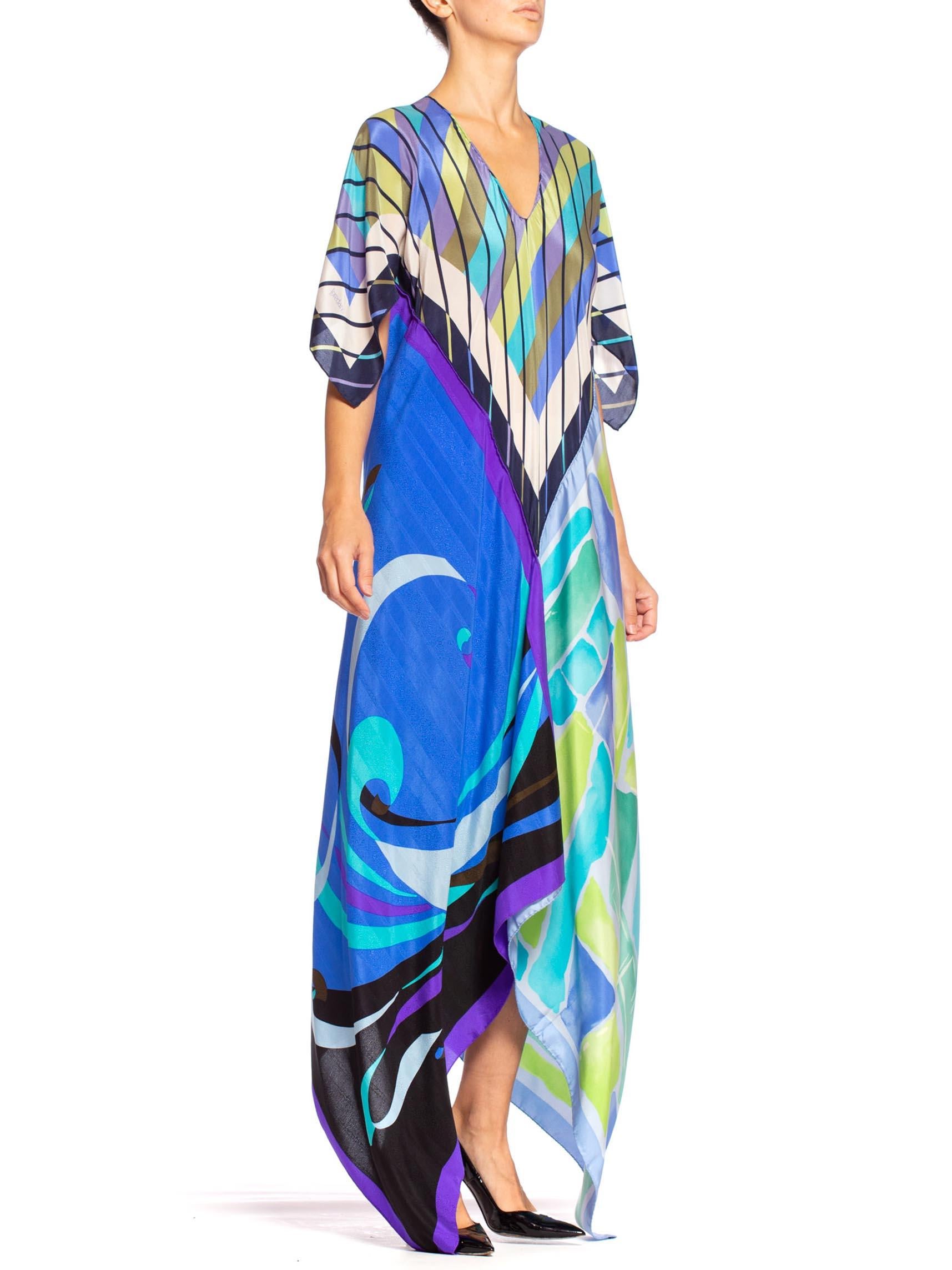 MORPHEW COLLECTION Blue & Purple Silk  Bias Cut Geometric Scarf Dress Kaftan 4