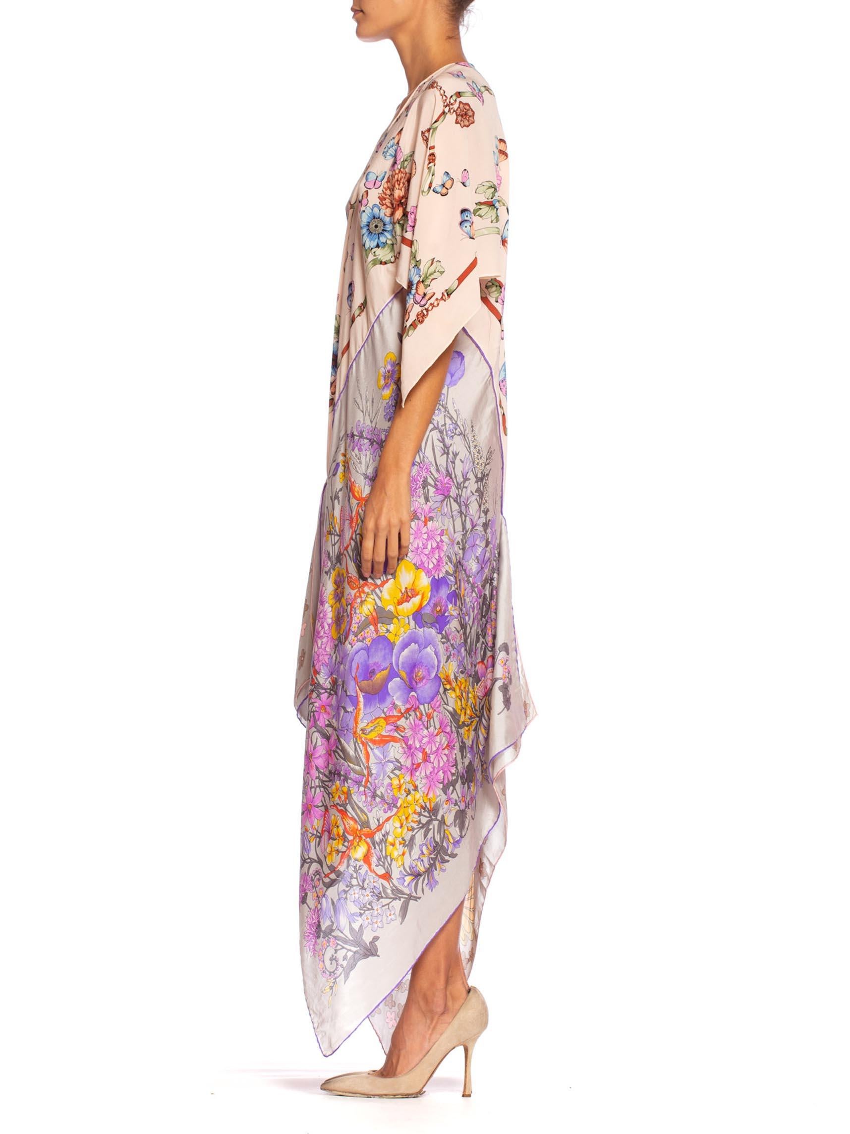 Women's MORPHEW COLLECTION Floral Butterfly Printed Silk Bias Cut Kaftan Scarf Dress