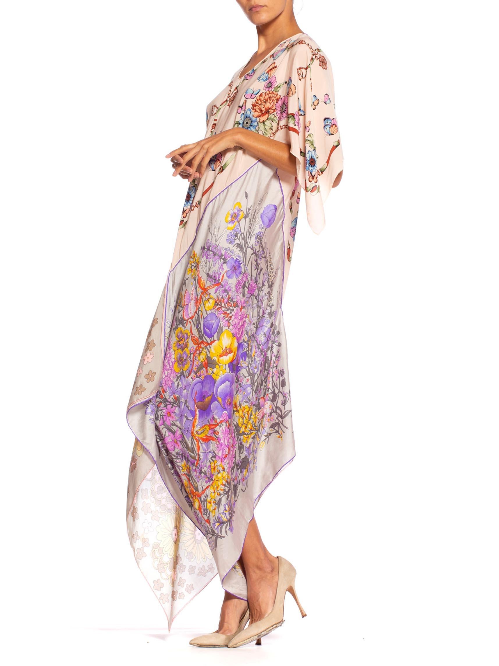 MORPHEW COLLECTION Floral Butterfly Printed Silk Bias Cut Kaftan Scarf Dress 3