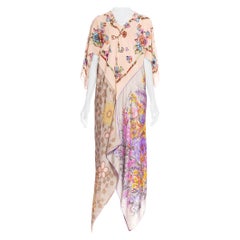 MORPHEW COLLECTION Floral Butterfly Printed Silk Bias Cut Kaftan Scarf Dress