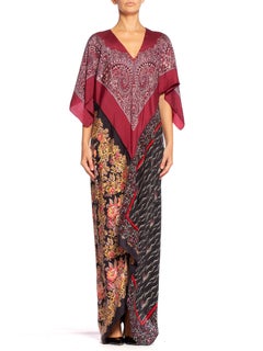 Morphew Collection Bias Cut Vintage Paisley Floral Nautical Scarf Kaftan Dress