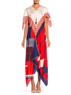 Morphew Collection Bias Cut Vintage red White Blue Nautical Scarf Kaftan Dress
