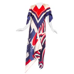 MORPHEW COLLECTION Red, White & Blue Bias Cut Silk Kaftan 1970S Scarf Dress