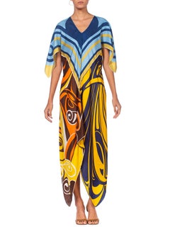 Morphew Collection Bias Cut Vintage Silk Scarf Dress In Blue & Gold
