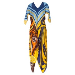 Morphew Collection Bias Cut Vintage Silk Scarf Dress In Blue & Gold