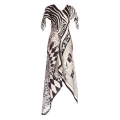 Morphew Collection Bias Cut Vintage Zebra Psychedelic Black & White Peacock Prin