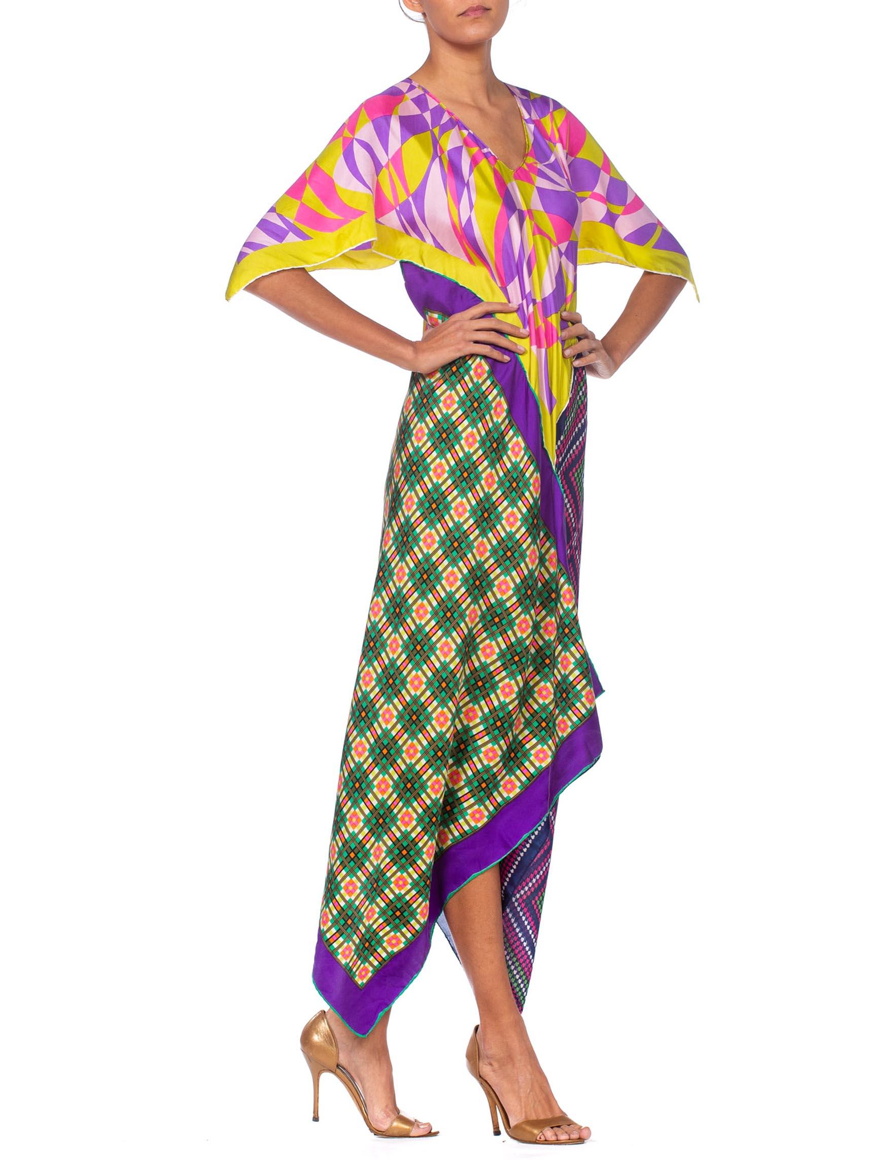 Brown MORPHEW COLLECTION Multicolor Geometric Bias Cut Kaftan  Dress Made From 1960'S For Sale