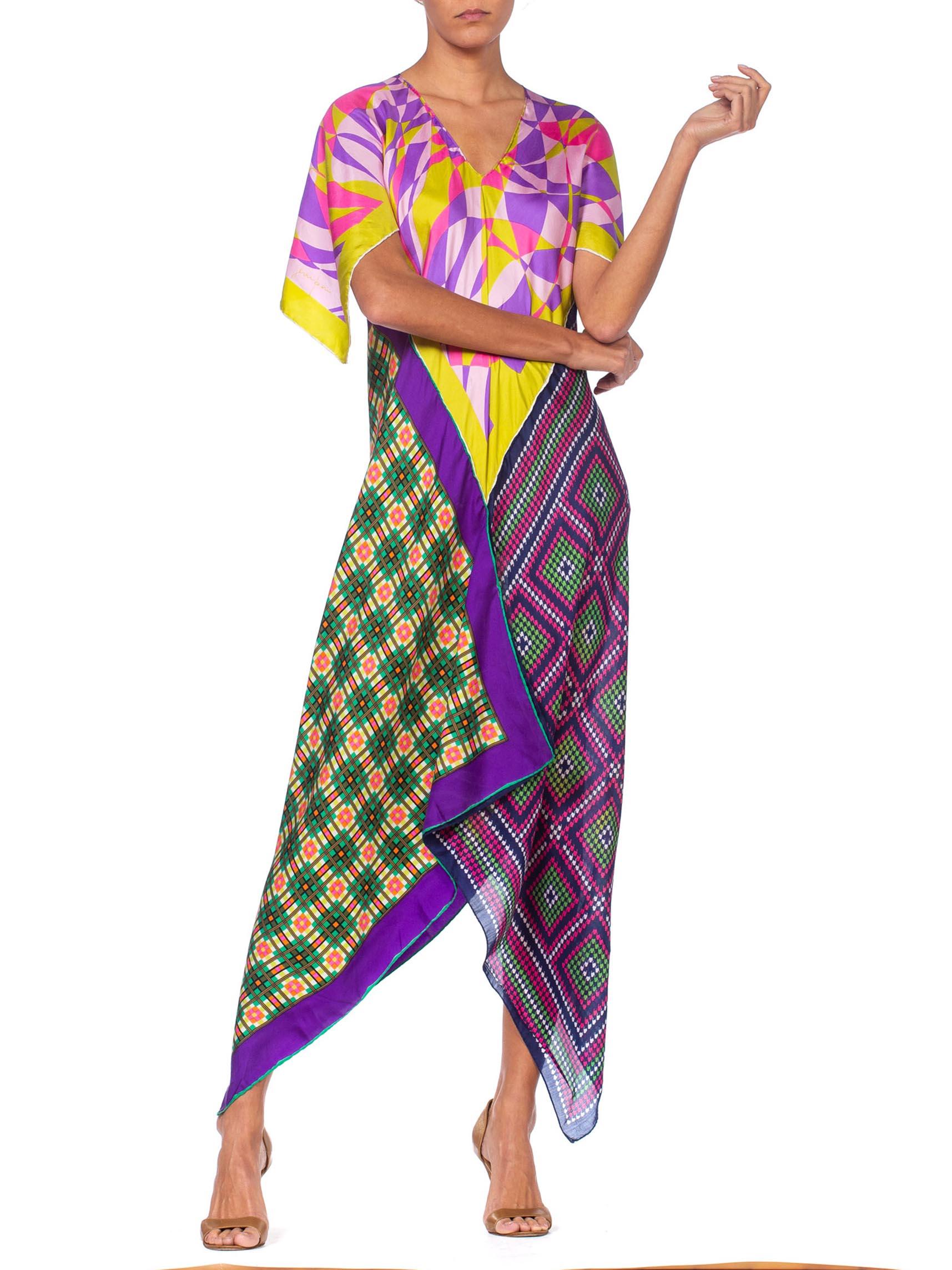 Women's MORPHEW COLLECTION Multicolor Geometric Bias Cut Kaftan  Dress Made From 1960'S For Sale