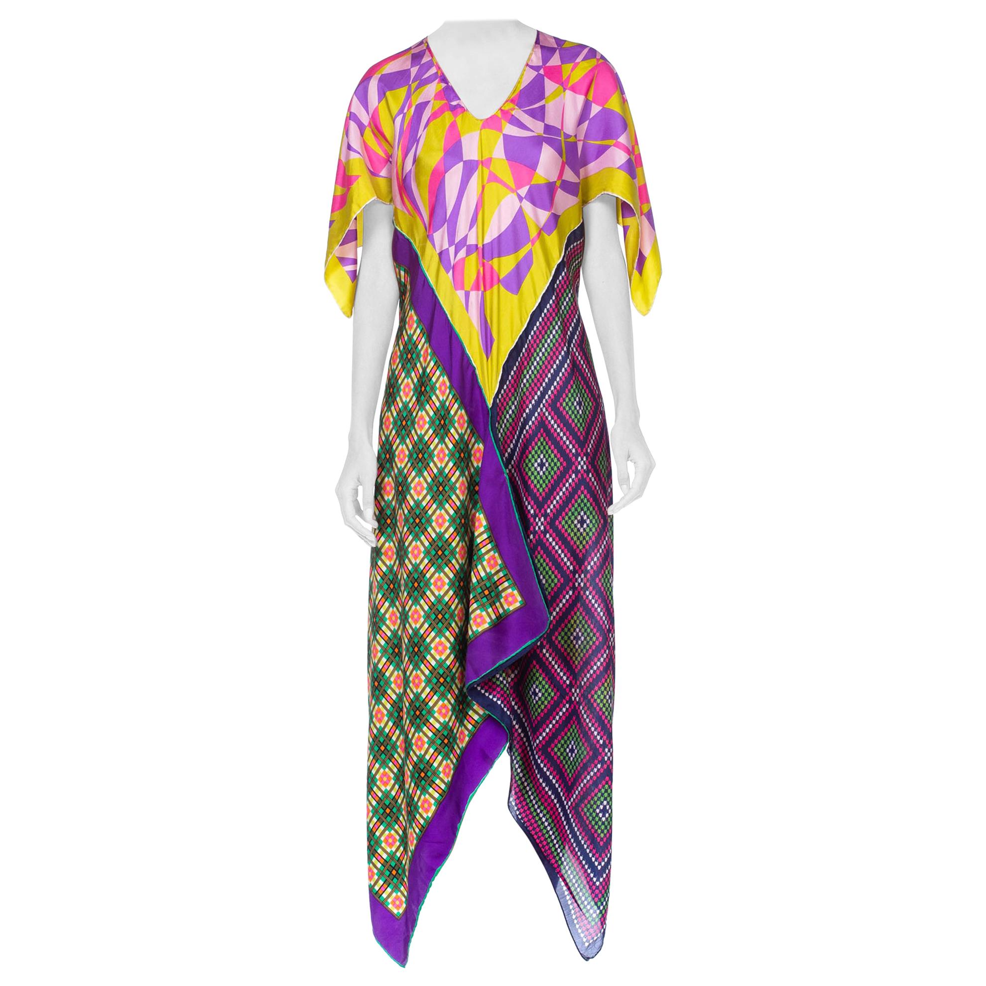 MORPHEW COLLECTION Multicolor Geometric Bias Cut Kaftan  Dress Made From 1960'S For Sale