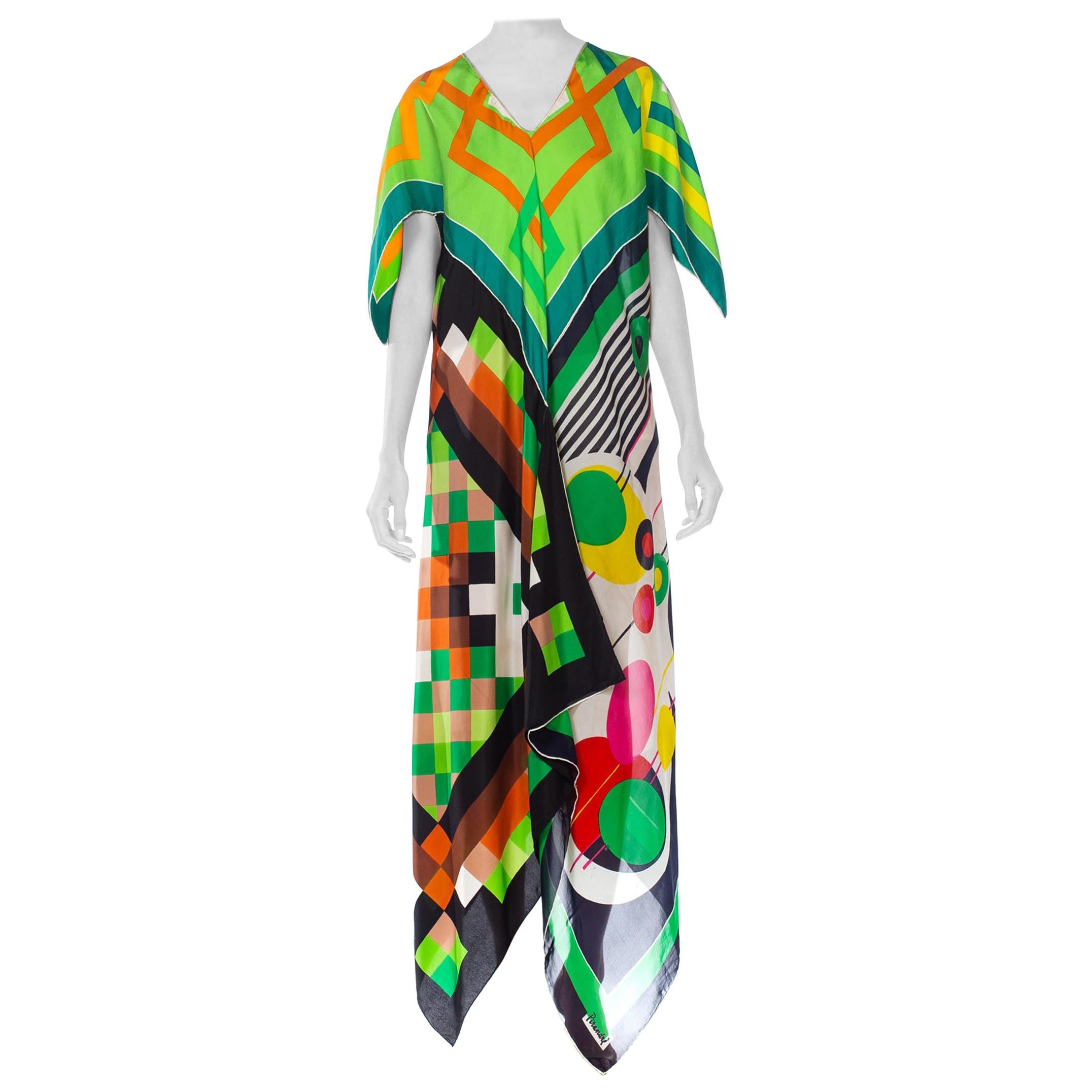 Morphew Collection Bias Mod Geometric Kaftan Dress Made From 1960
s Silk Scarves