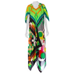 Morphew Collection Bias Mod Geometric Kaftan Dress Made From 1960's Silk Scarves